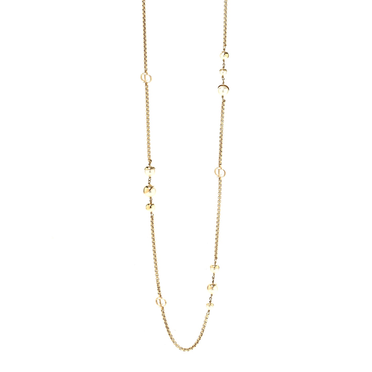 Metal Crystal Pearl CD Necklace Gold