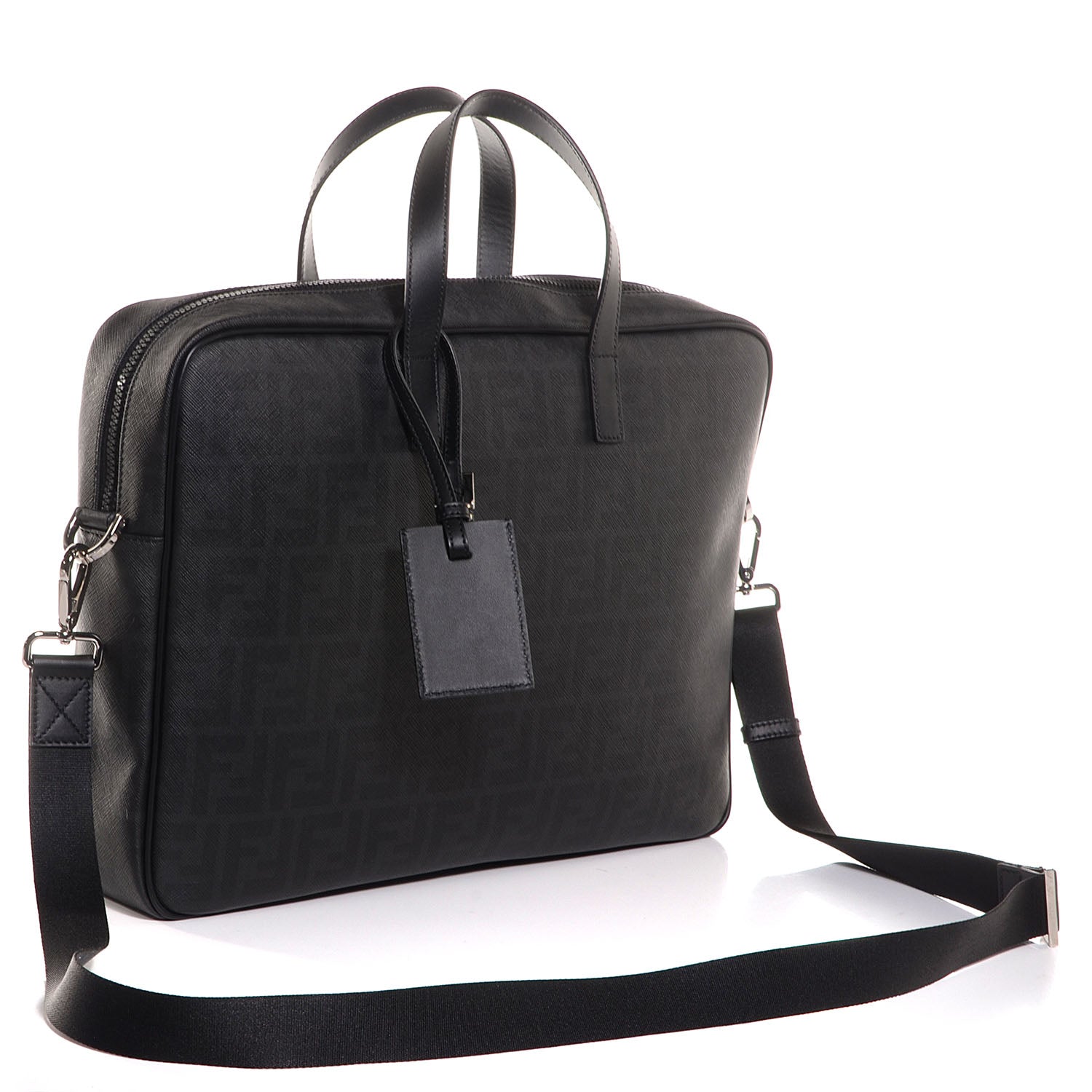 Fendi Vitello Elite FF Business Handbag Black Cobalto 3 of 11