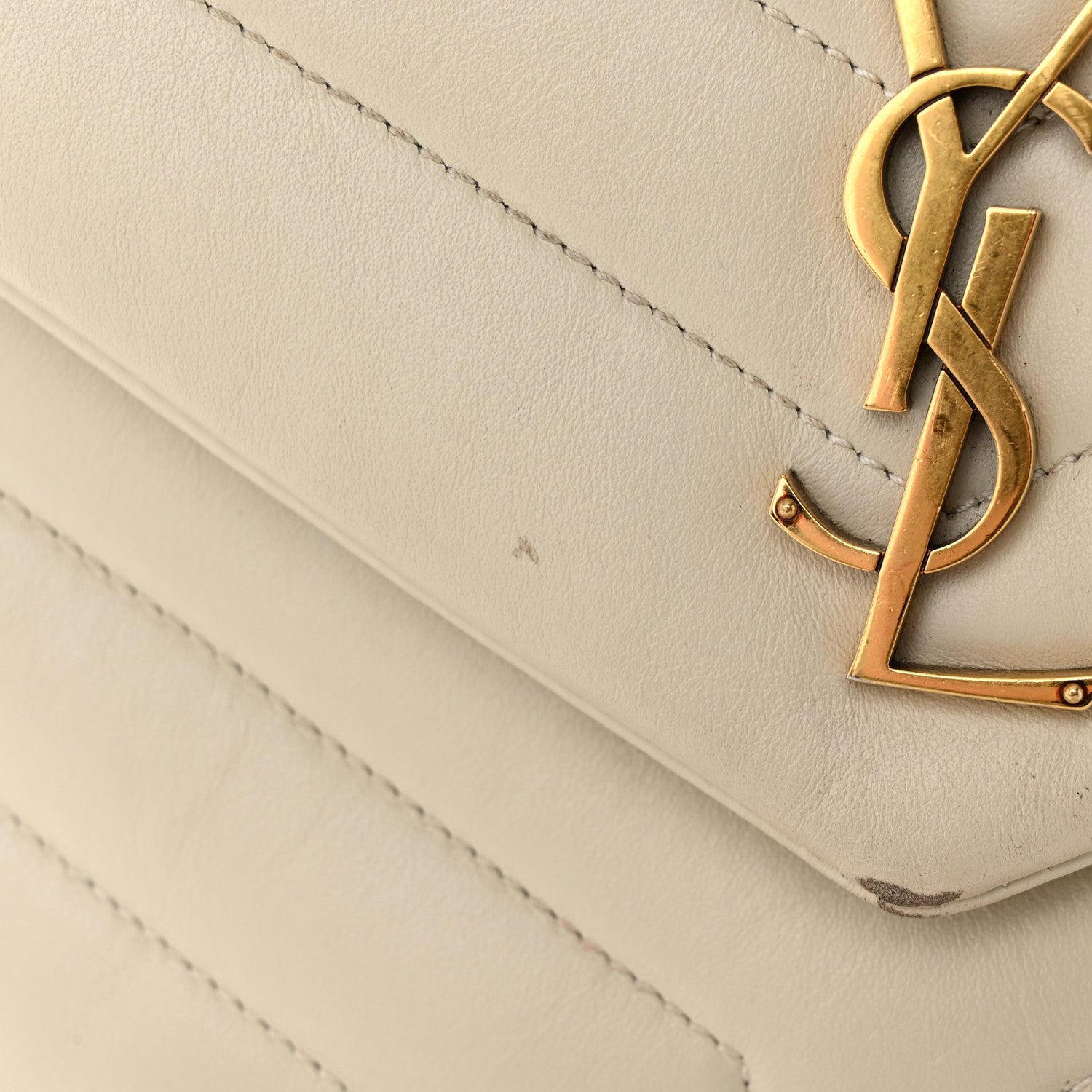 Saint Laurent Calfskin Y Quilted Monogram Small Loulou Chain Satchel Blanc Vintage 13 of 19