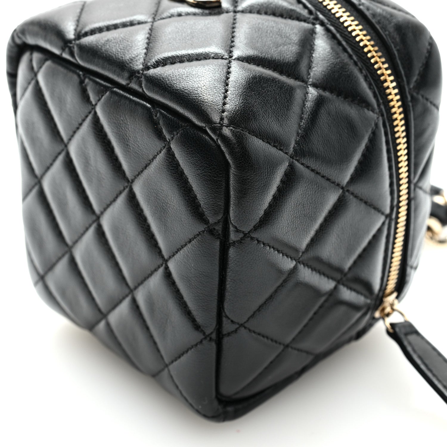 Chanel Lambskin Quilted Cube Chain Wristlet Case Black 1987036