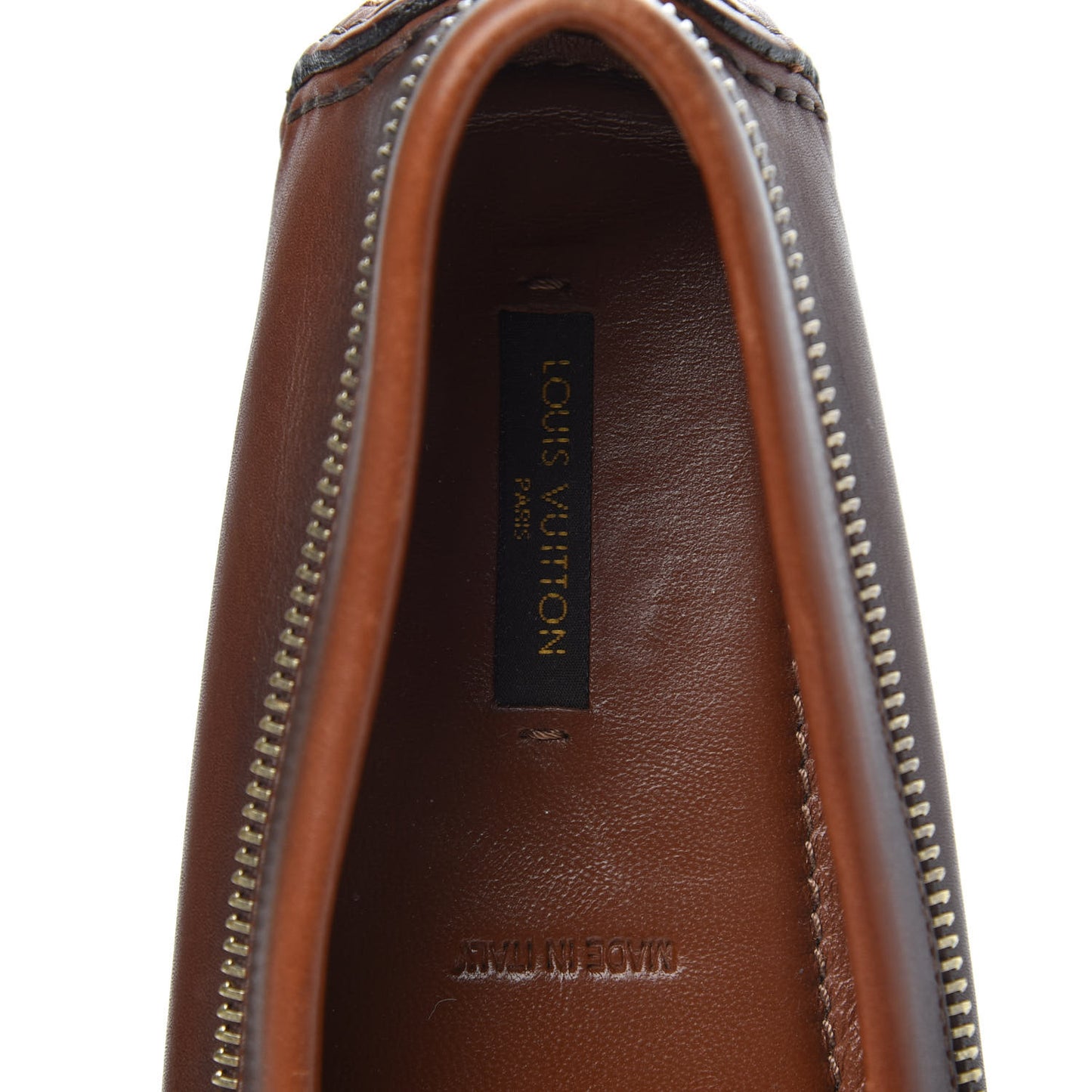 Calfskin Zipper Oxford Loafers 37 Cognac