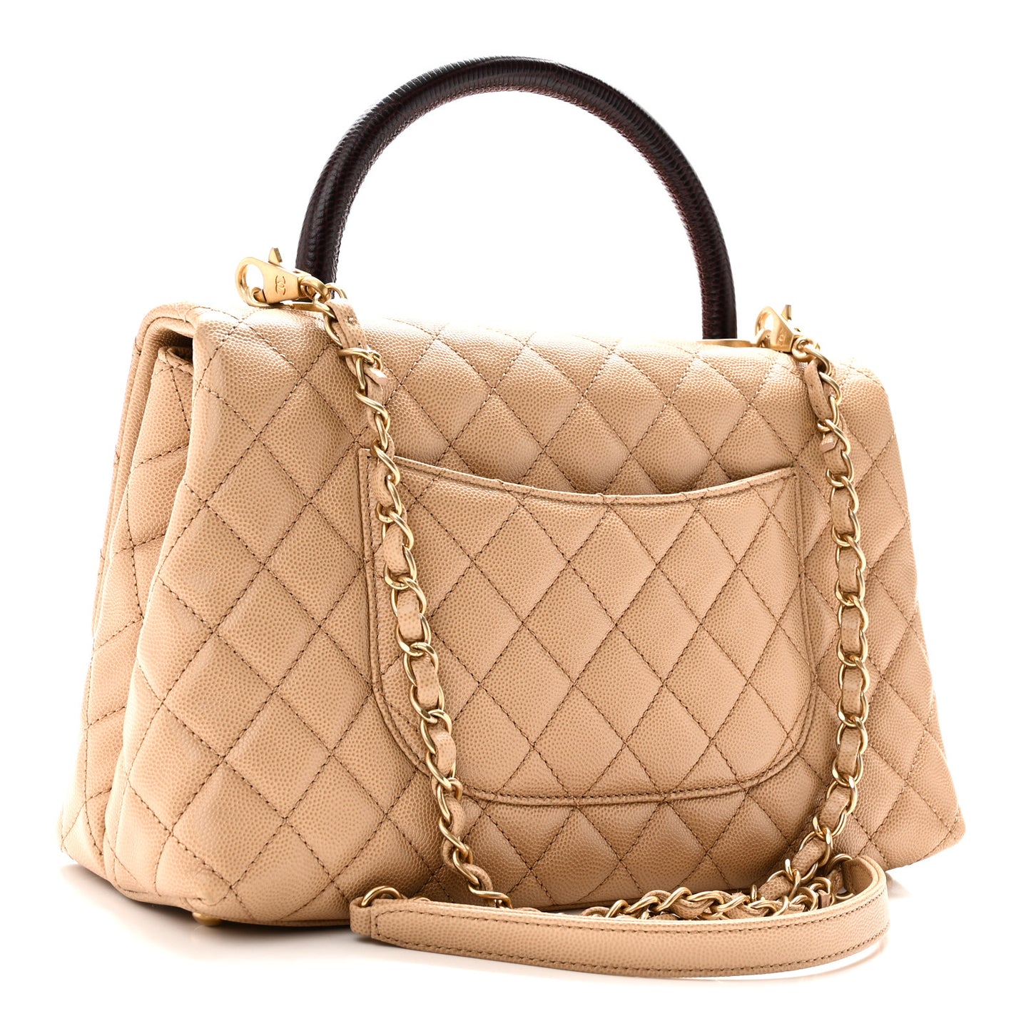 Caviar Lizard Quilted Small Coco Handle Flap Beige