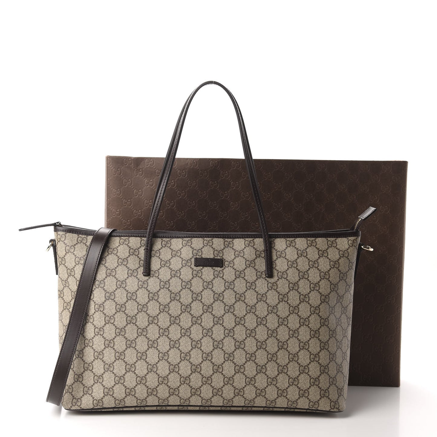 GG Supreme Monogram Medium Zippered Tote Dark Brown
