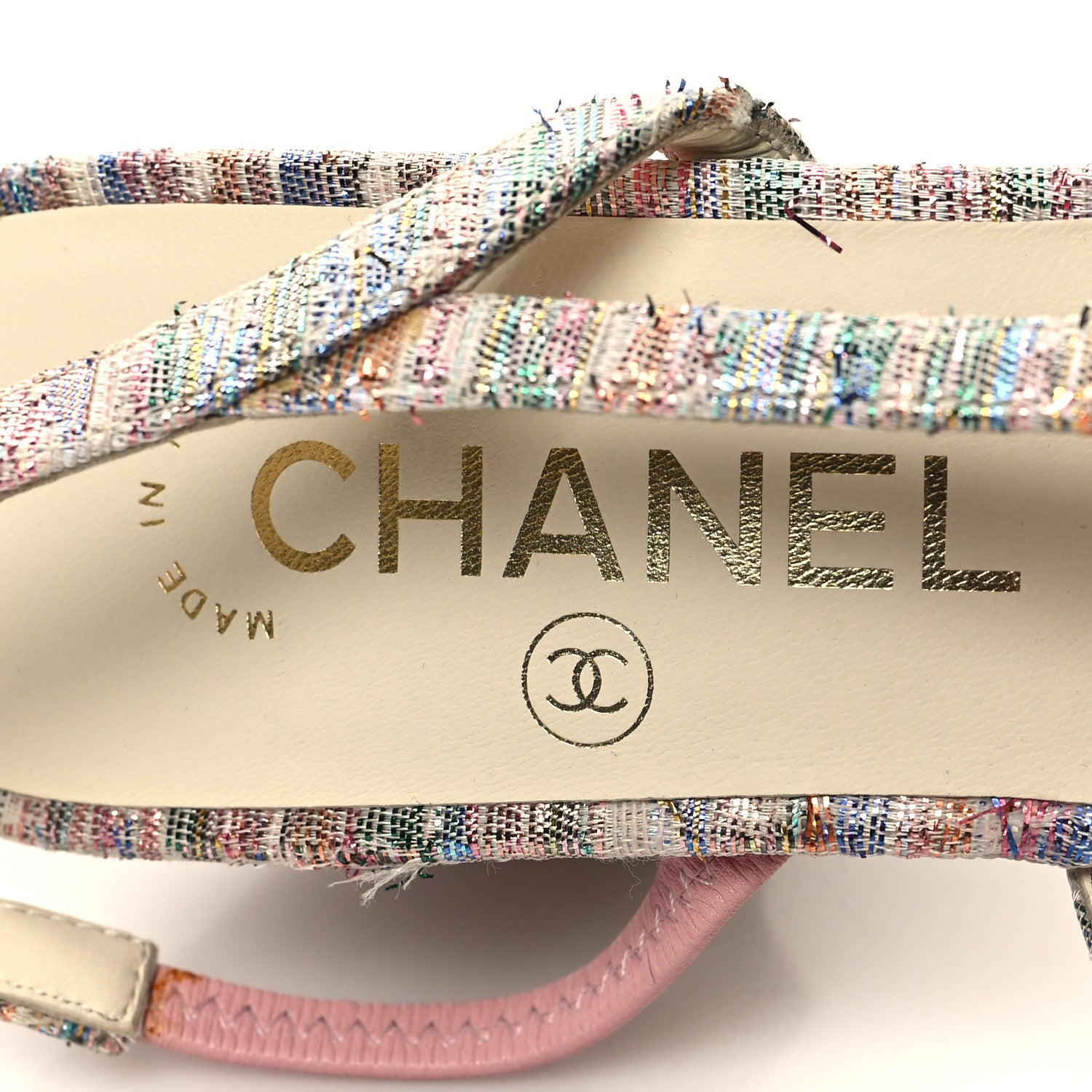 Chanel Tweed Grosgrain Cap Toe CC Slingback Pumps 37 Iridescent Multicolor Black 8 of 8