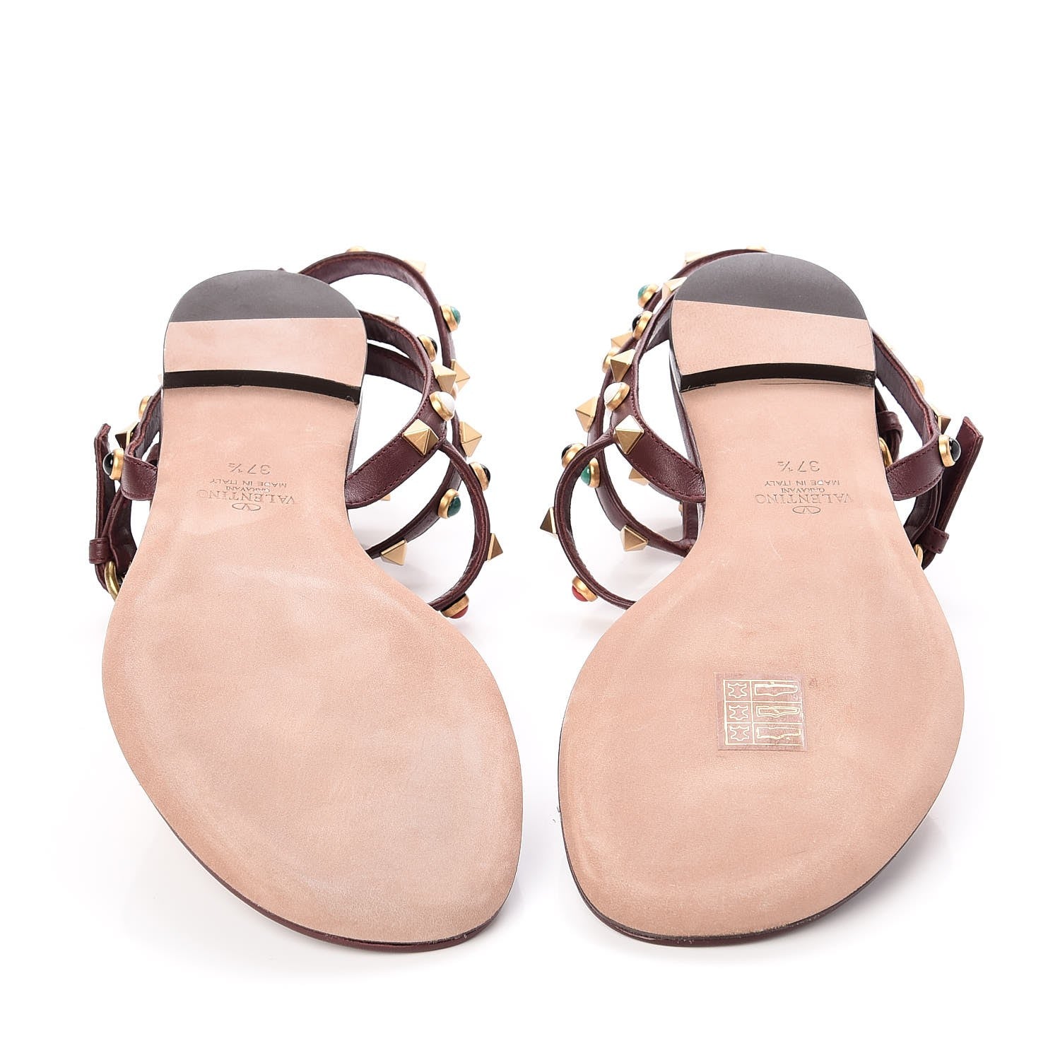 Valentino Garavani Calfskin Rockstud Rolling Cabochon Ankle Wrap Flat Thong Sandals 37.5 Cacao 5 of 8