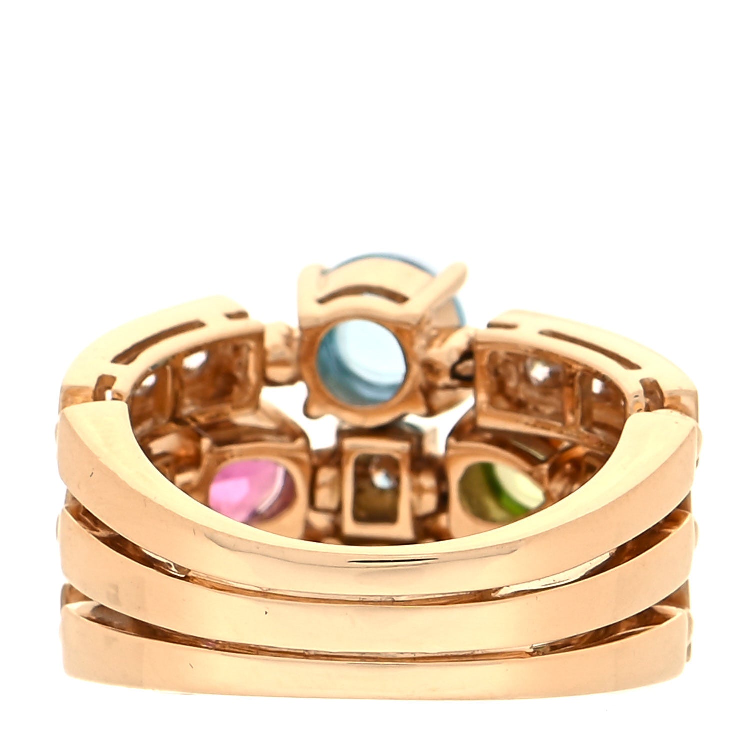 Bulgari 18K Yellow Gold Diamond Multi-Gemstone Allegra Three Band Ring 53 6.5 3 of 5