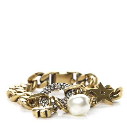 Christian Dior Crystal Pearl Clover Chain Bracelet Gold 1 of 5