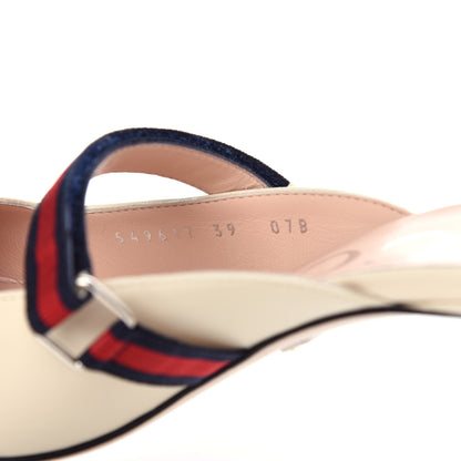Gucci Malaga Kid Sylvie Web Cross Strap Mid-Heel Slides 39 Vintage White 10 of 11