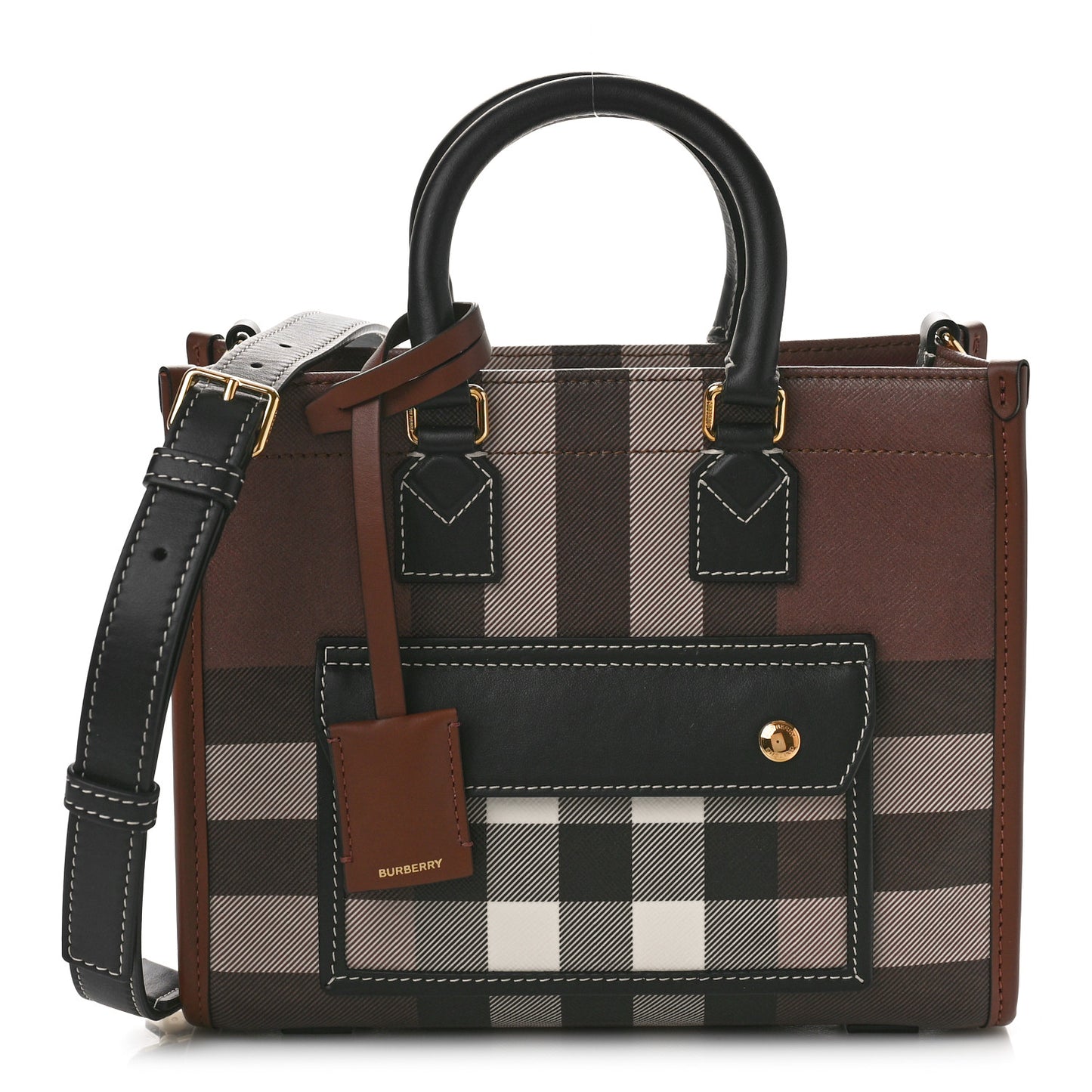 E-Canvas Check Calfskin Mini Freya Tote Dark Birch Brown