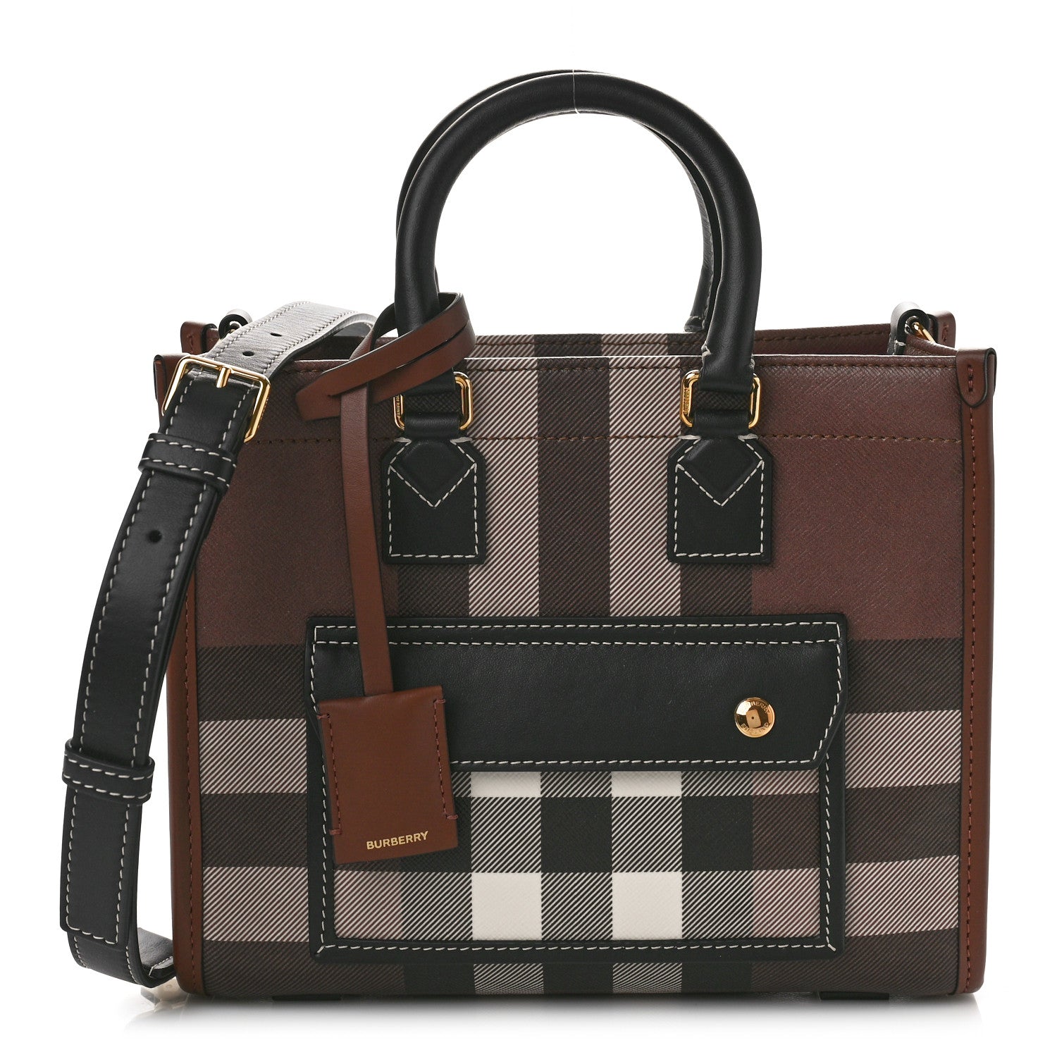 Burberry E-Canvas Check Calfskin Mini Freya Tote Dark Birch Brown 1 of 8