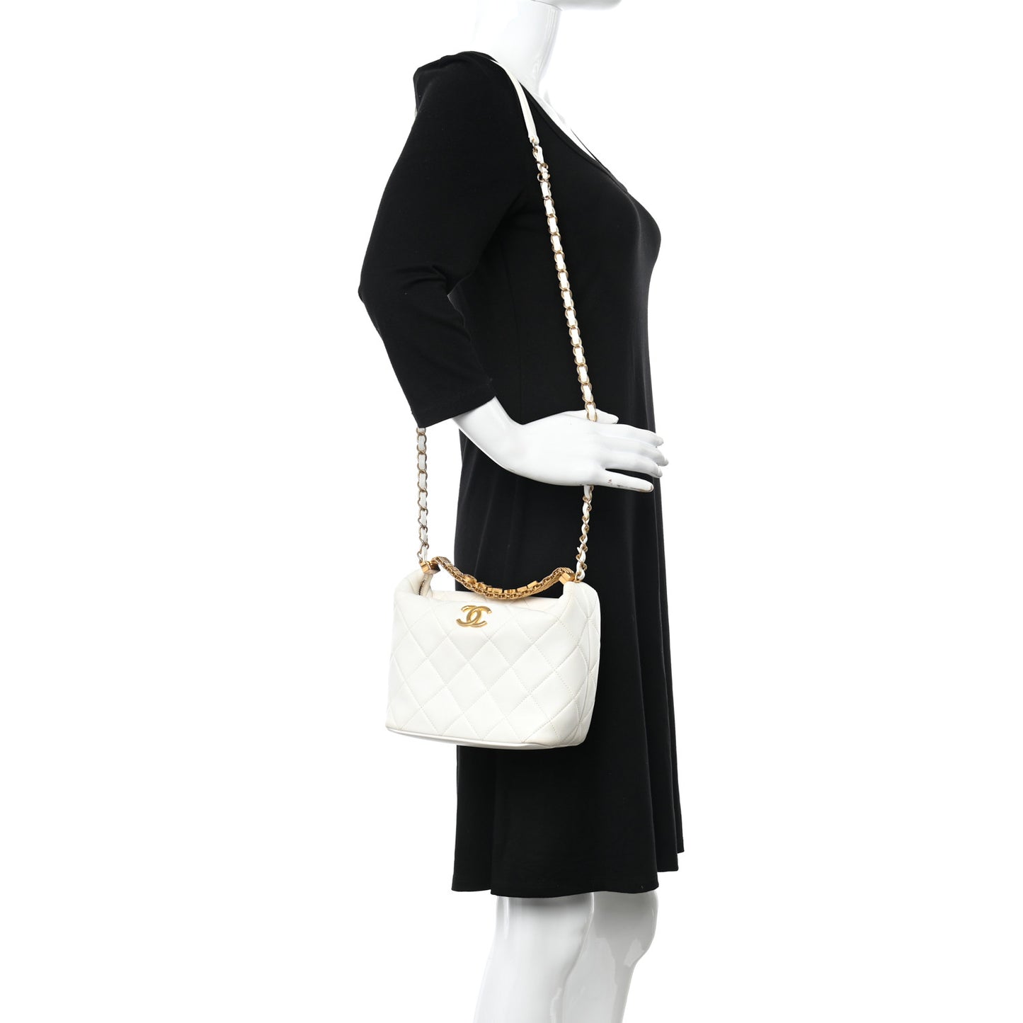 Lambskin Quilted CC Crystal Signature Chain Hobo White