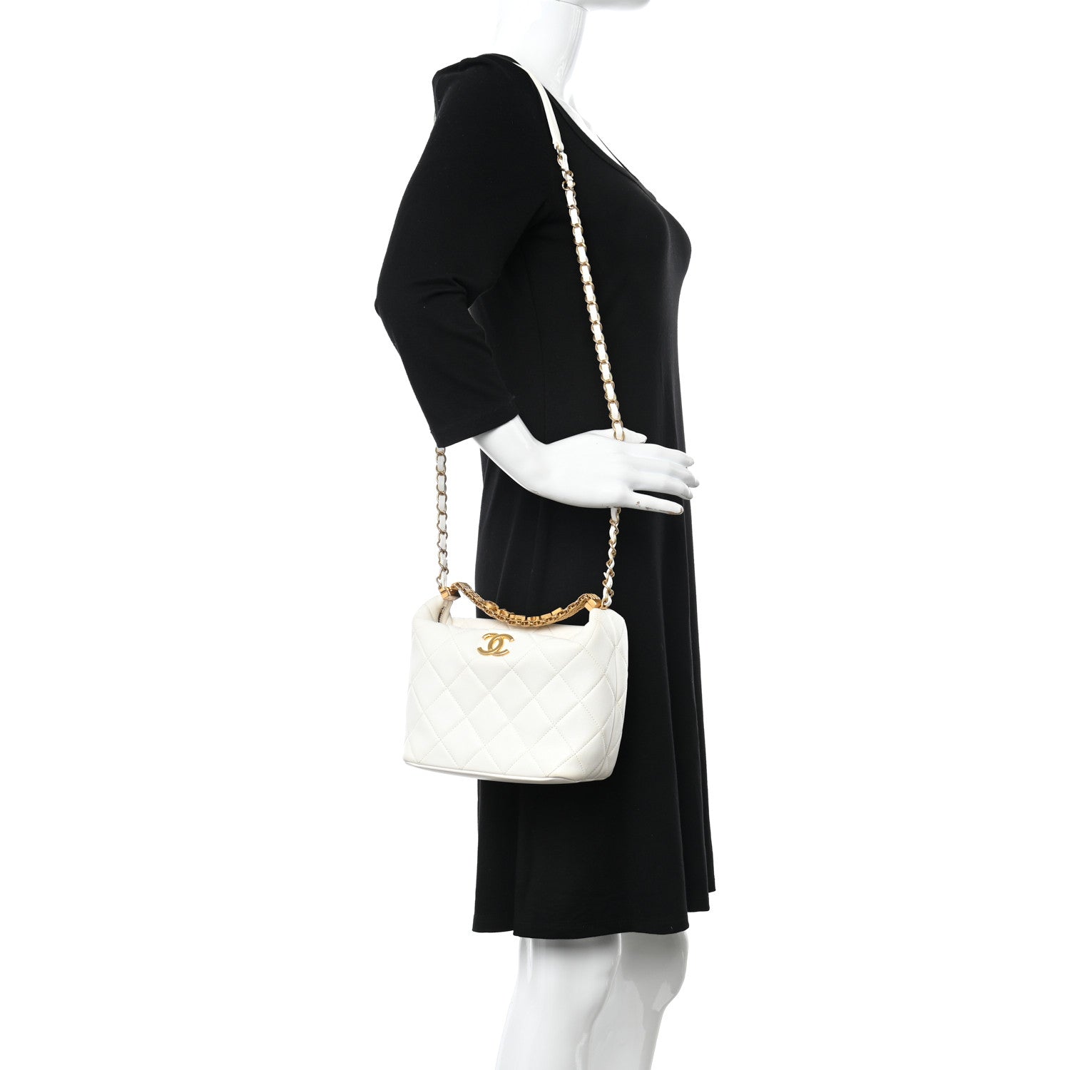 Chanel Lambskin Quilted CC Crystal Signature Chain Hobo White 2 of 15