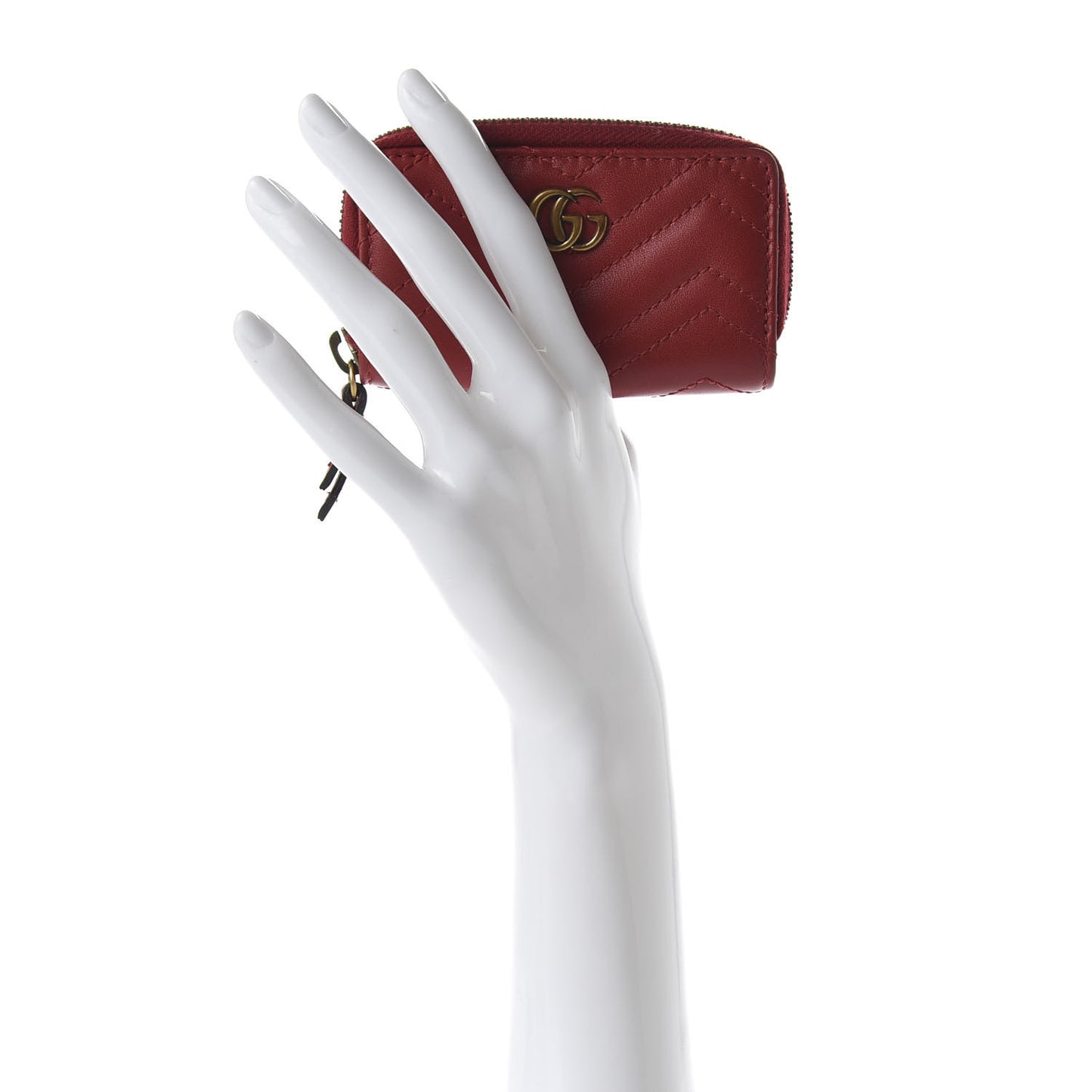 Calfskin Matelasse GG Marmont Zip Around Key Case Hibiscus Red