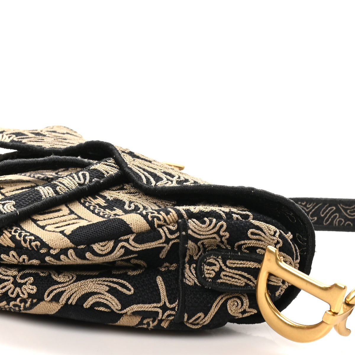 Christian Dior Canvas Embroidered Ornamental Cornely Saddle Bag Black Beige 10 of 10