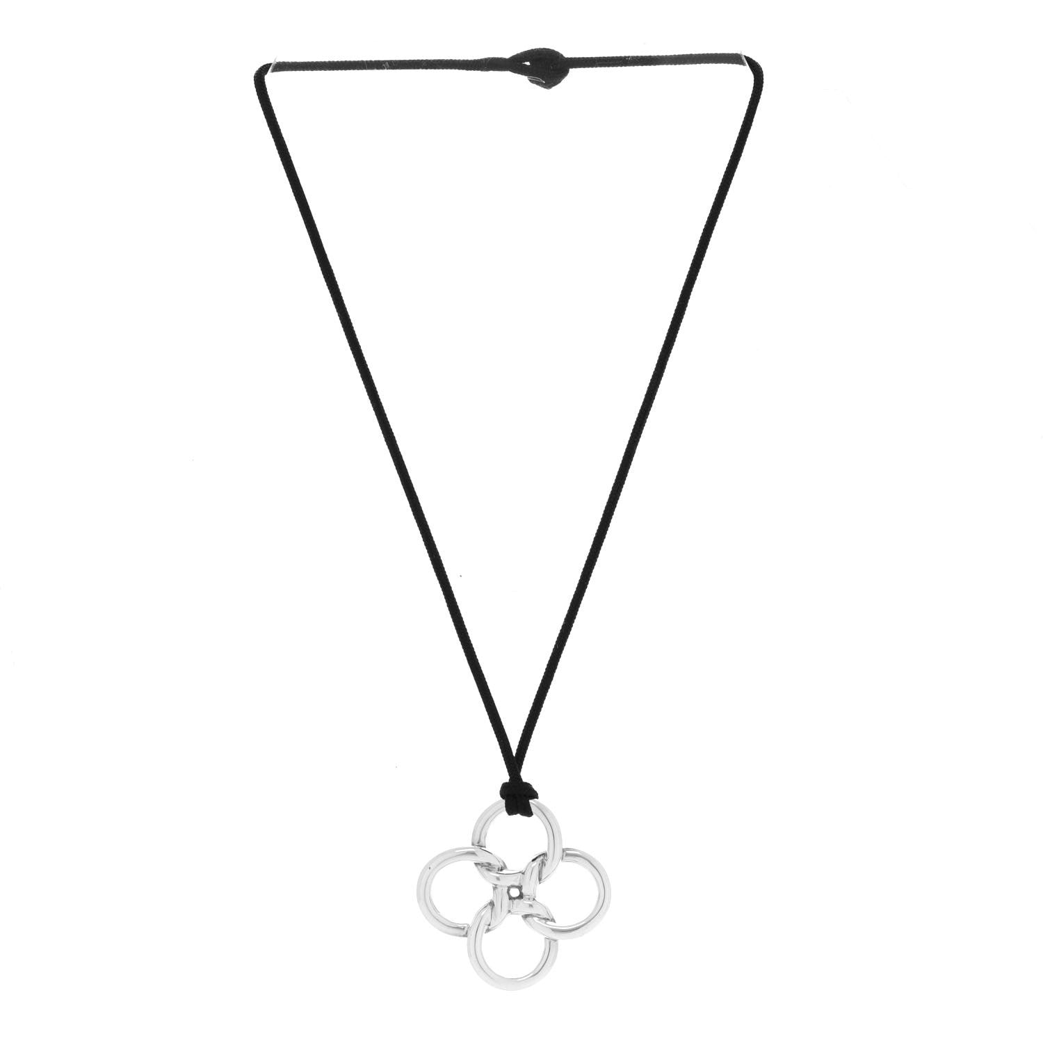 Tiffany Sterling Silver Elsa Peretti Quadrifoglio Pendant Cord Necklace 3 of 5