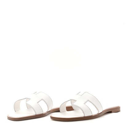 Hermes Box Calfskin Oran Sandals 37 White 3 of 8