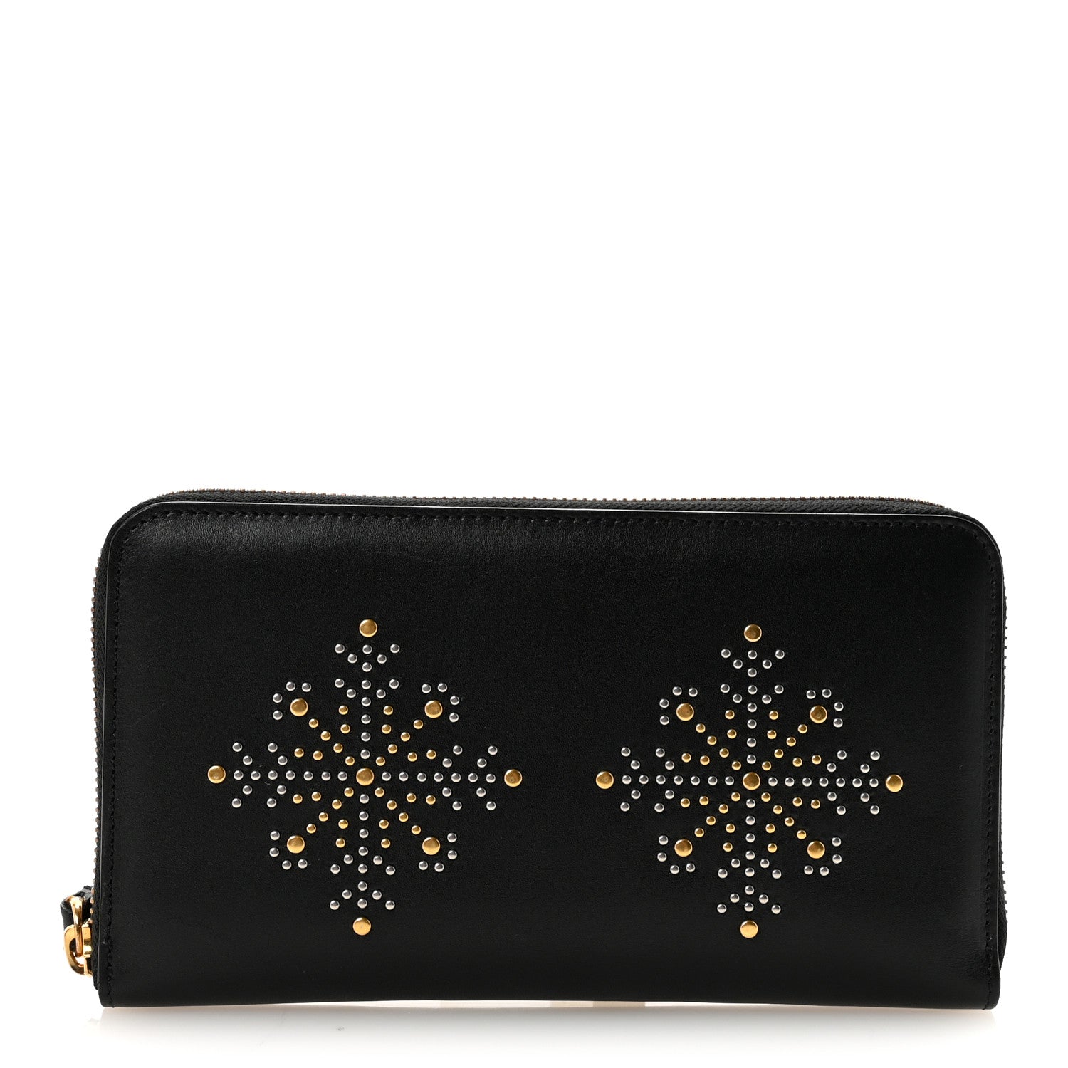 Burberry Calfskin Studded Snowflake Zip Around Wallet Black 1 of 7