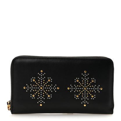 Burberry Calfskin Studded Snowflake Zip Around Wallet Black 1 of 7
