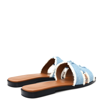 Hermes Denim Oran Fringe Sandals 35 Bleu Clair 5 of 10
