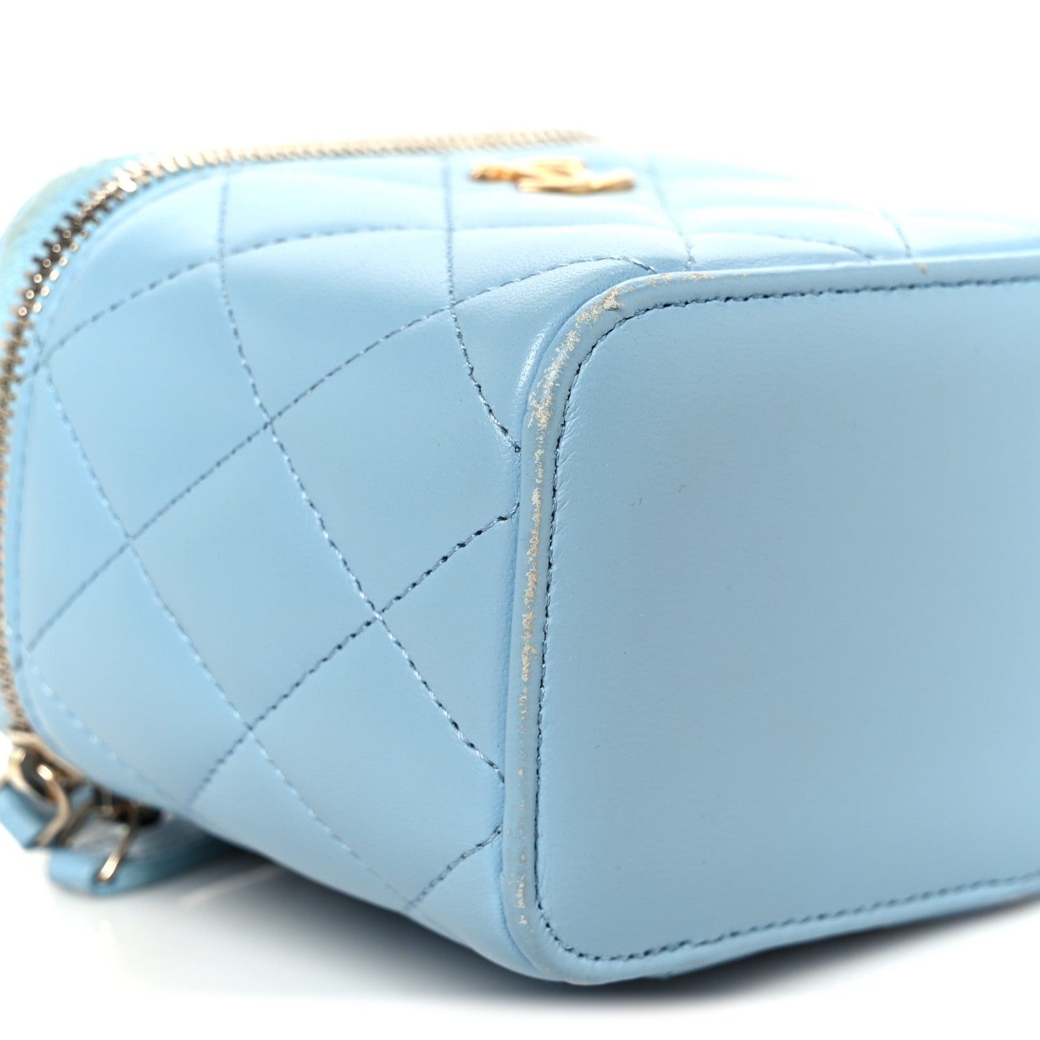 Chanel Lambskin Quilted Pearl Crush Mini Vanity Case With Chain Light Blue 10 of 11