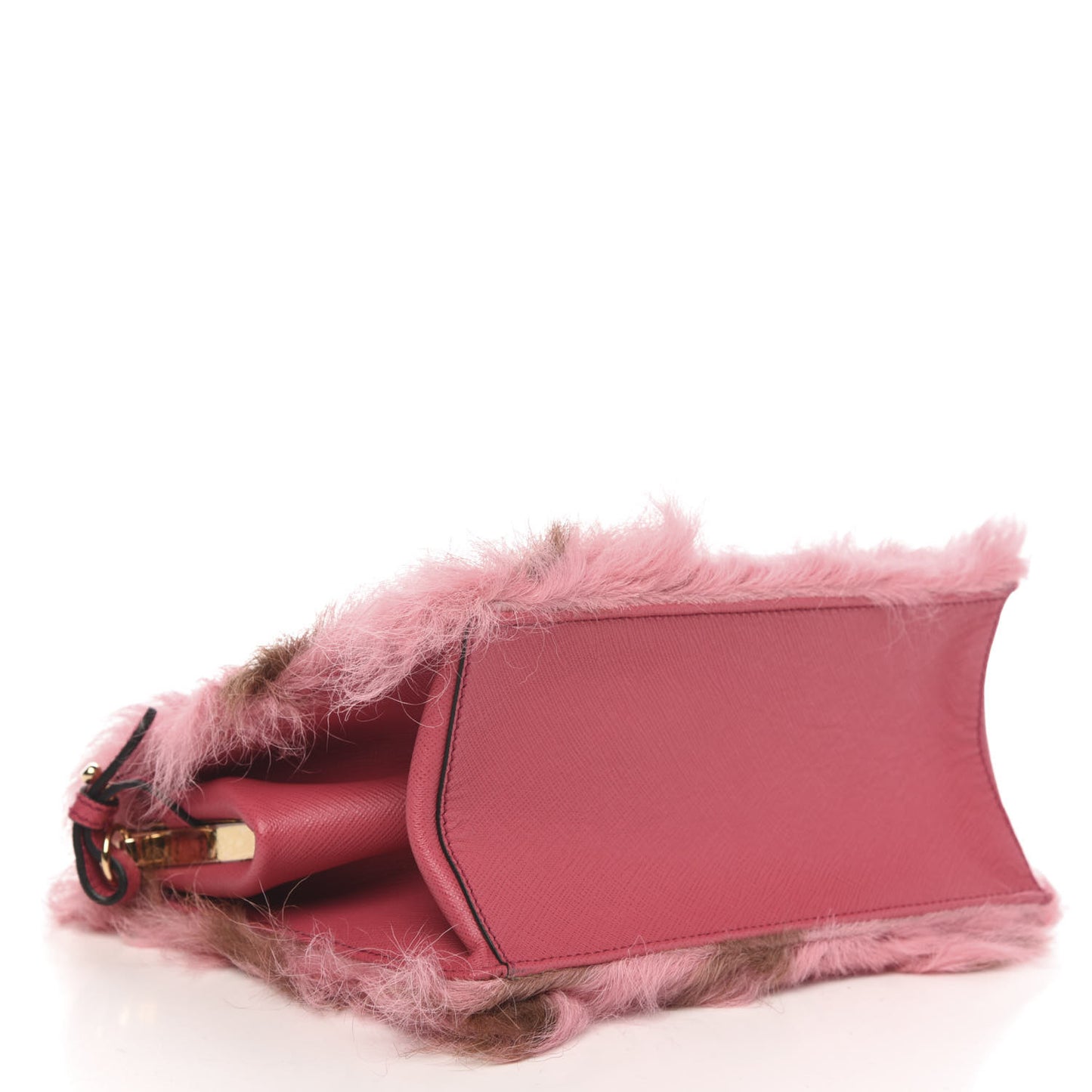 Montone Shearling Fox Fur Saffiano Shoulder Bag Begonia Cammello
