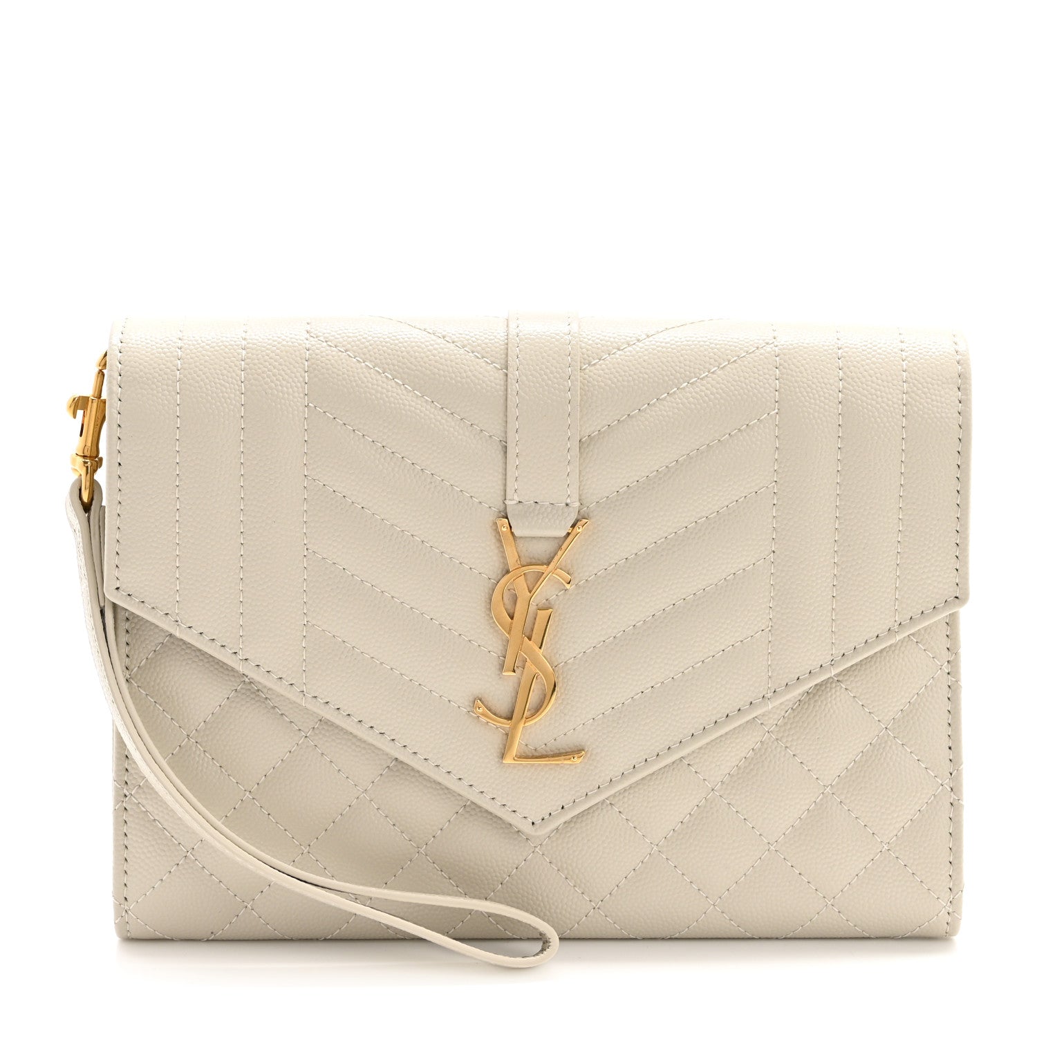 Saint Laurent Grain De Poudre Textured Mixed Matelasse Triquilt Monogram Clutch Crema Soft 1 of 9