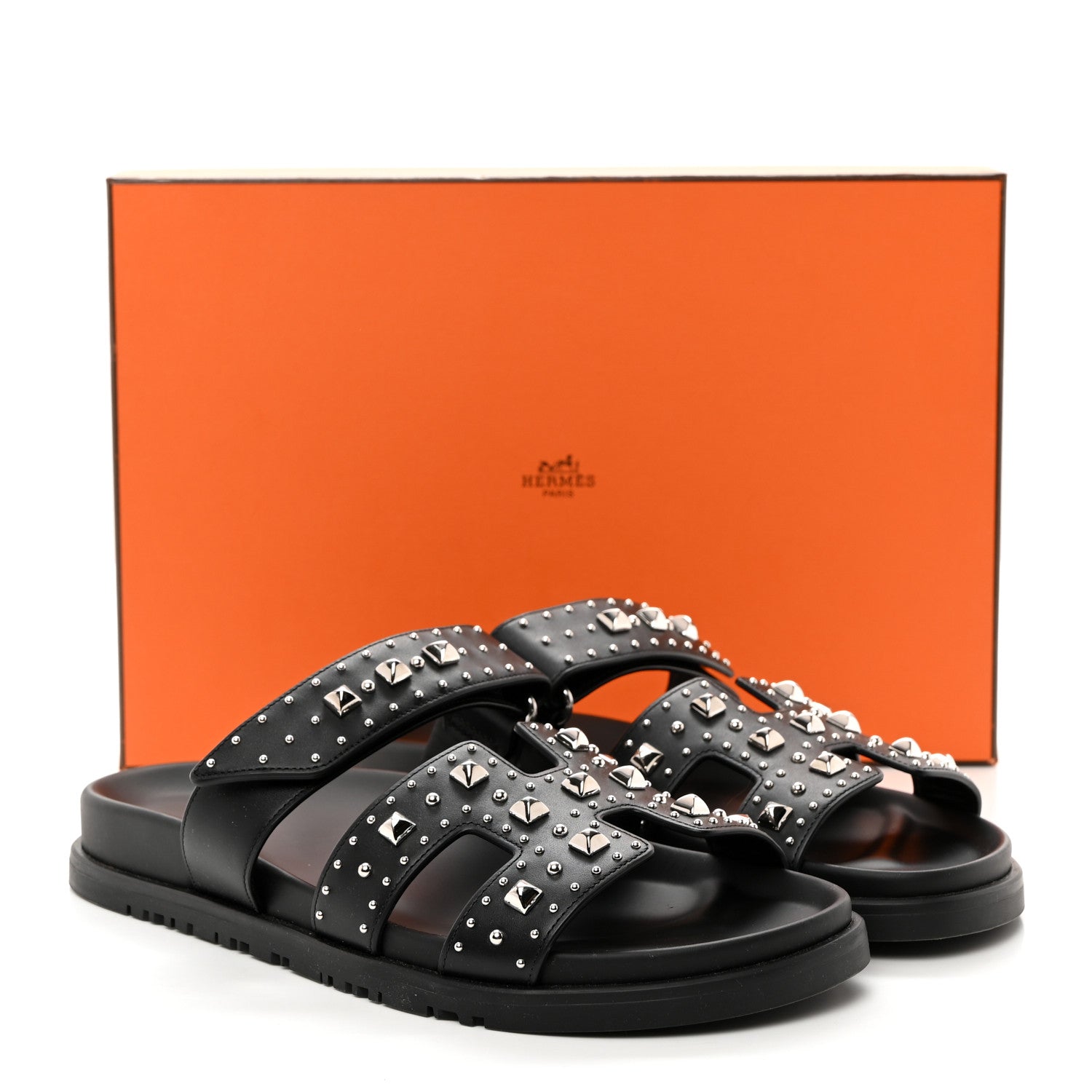 Hermes Calfskin Studded Womens Chypre Sandals 38 Black 9 of 9