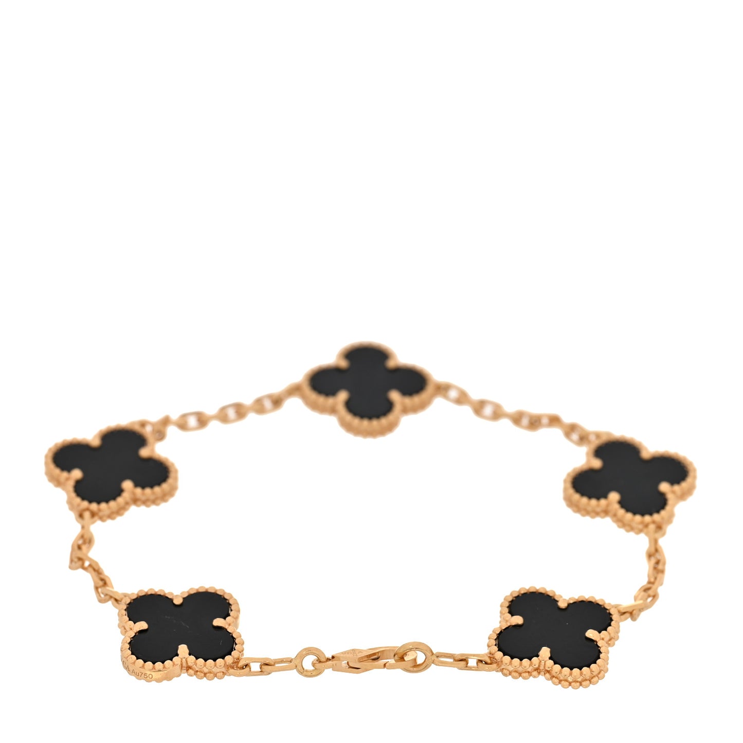 18K Yellow Gold Black Onyx 5 Motifs Vintage Alhambra Bracelet