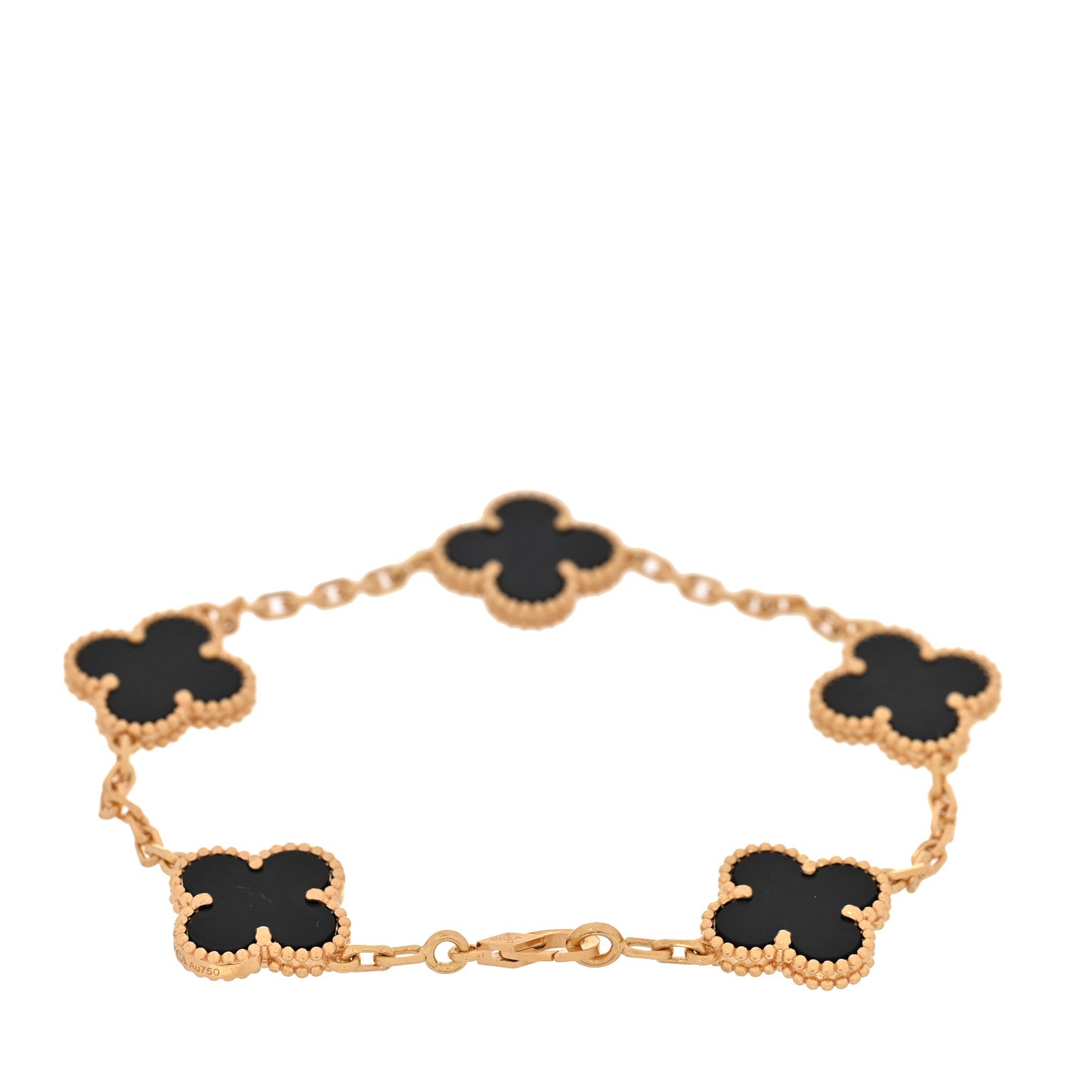 Van Cleef & Arpels 18K Yellow Gold Black Onyx 5 Motifs Vintage Alhambra Bracelet 2 of 6