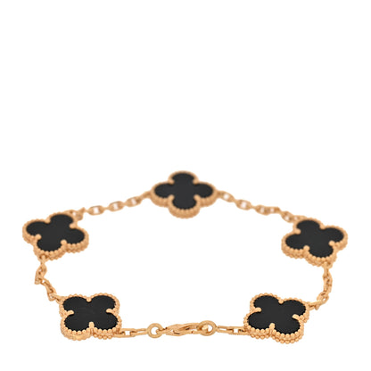 Van Cleef & Arpels 18K Yellow Gold Black Onyx 5 Motifs Vintage Alhambra Bracelet 2 of 6