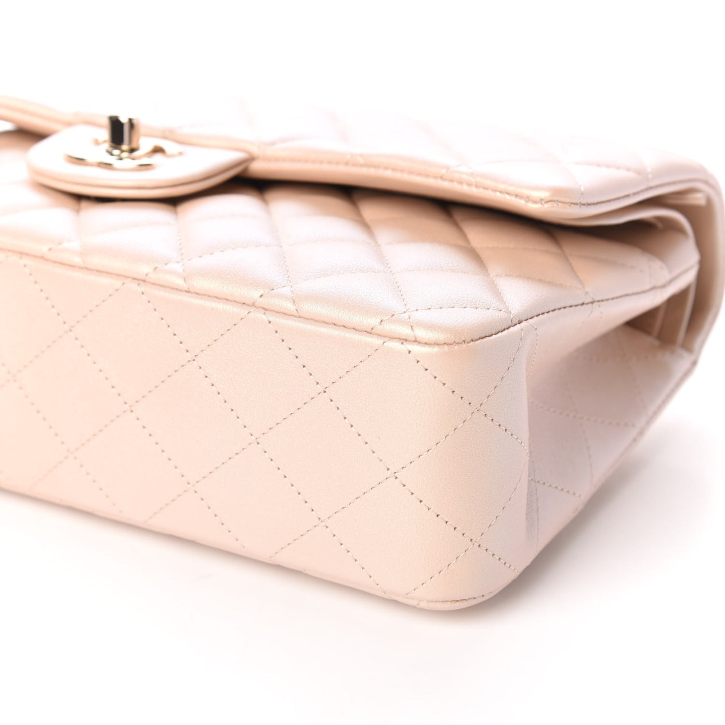 Iridescent Calfskin Quilted Medium Double Flap Beige