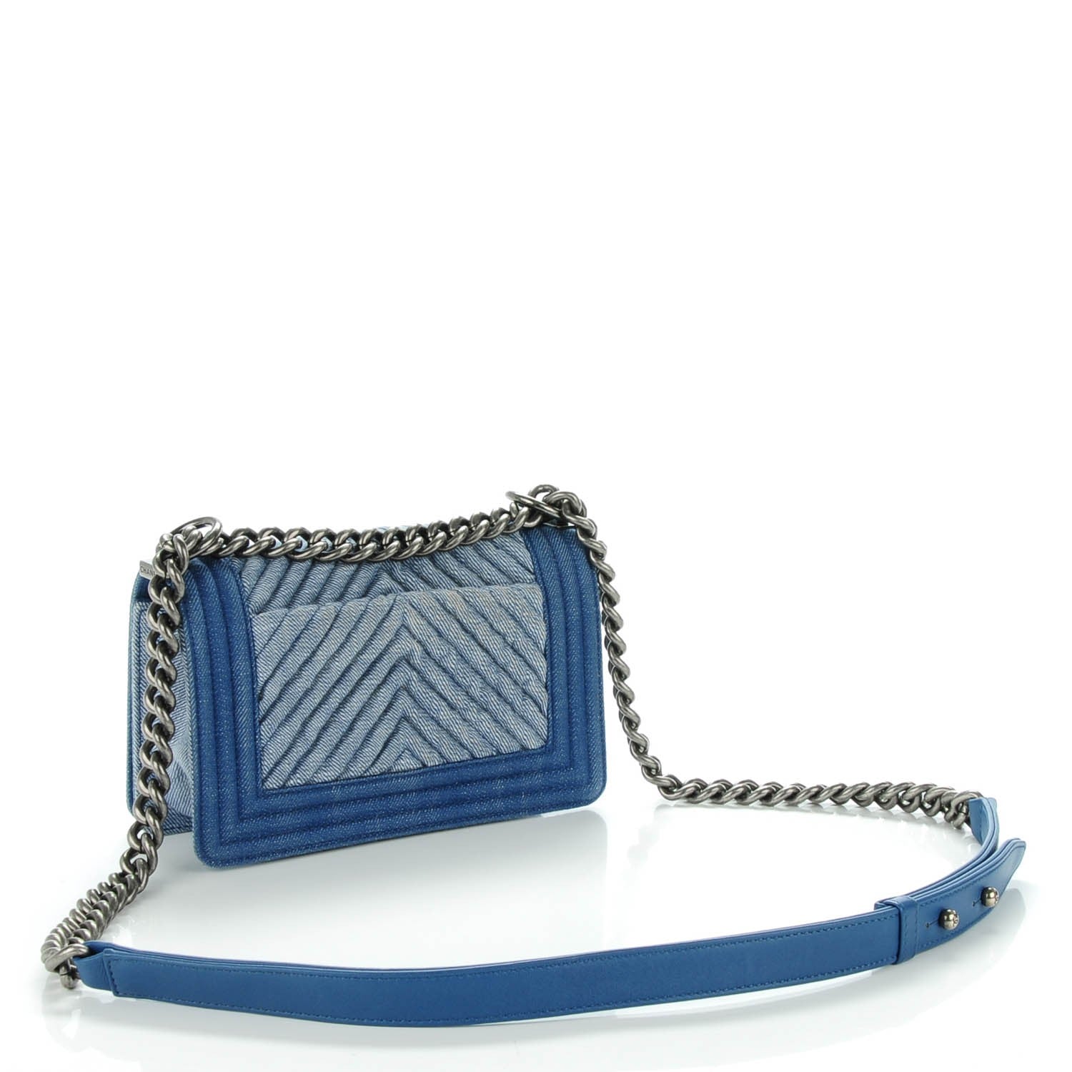 Chanel Denim Chevron Small Boy Flap Blue 3 of 9