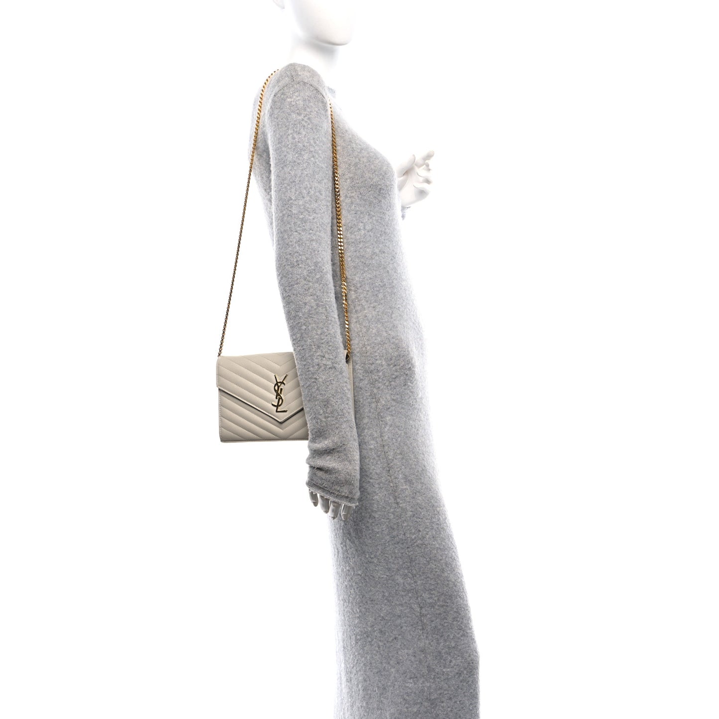 Grain De Poudre Matelasse Chevron Monogram Chain Wallet Crema Soft