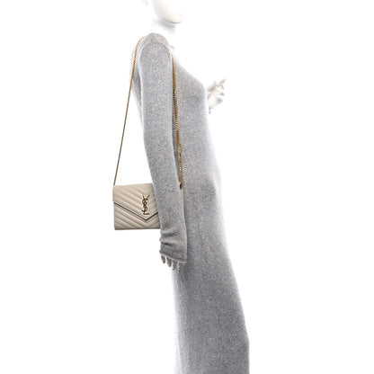 Saint Laurent Grain De Poudre Matelasse Chevron Monogram Chain Wallet Crema Soft 2 of 10