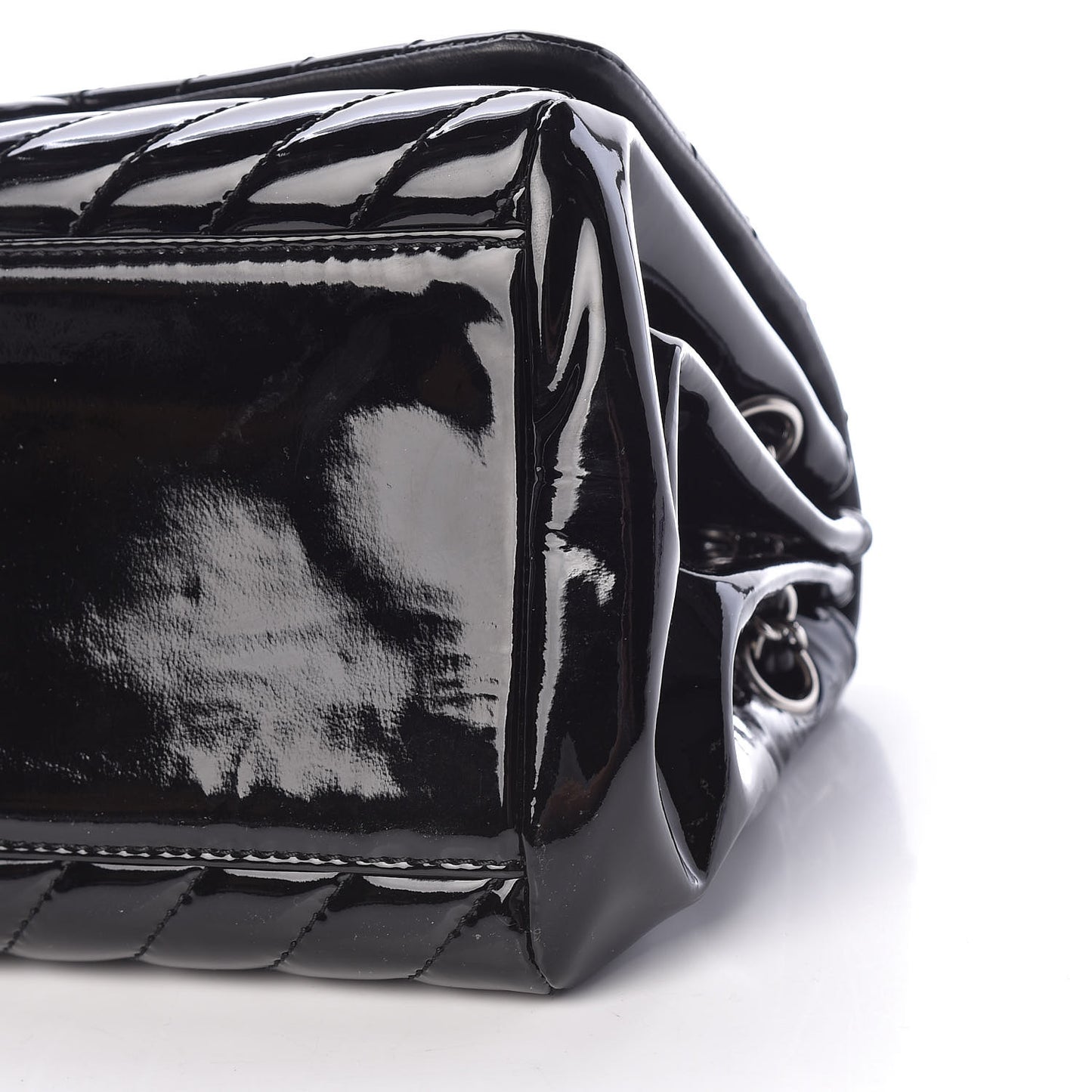 Patent Chevron Quilted Accordion Flap Black