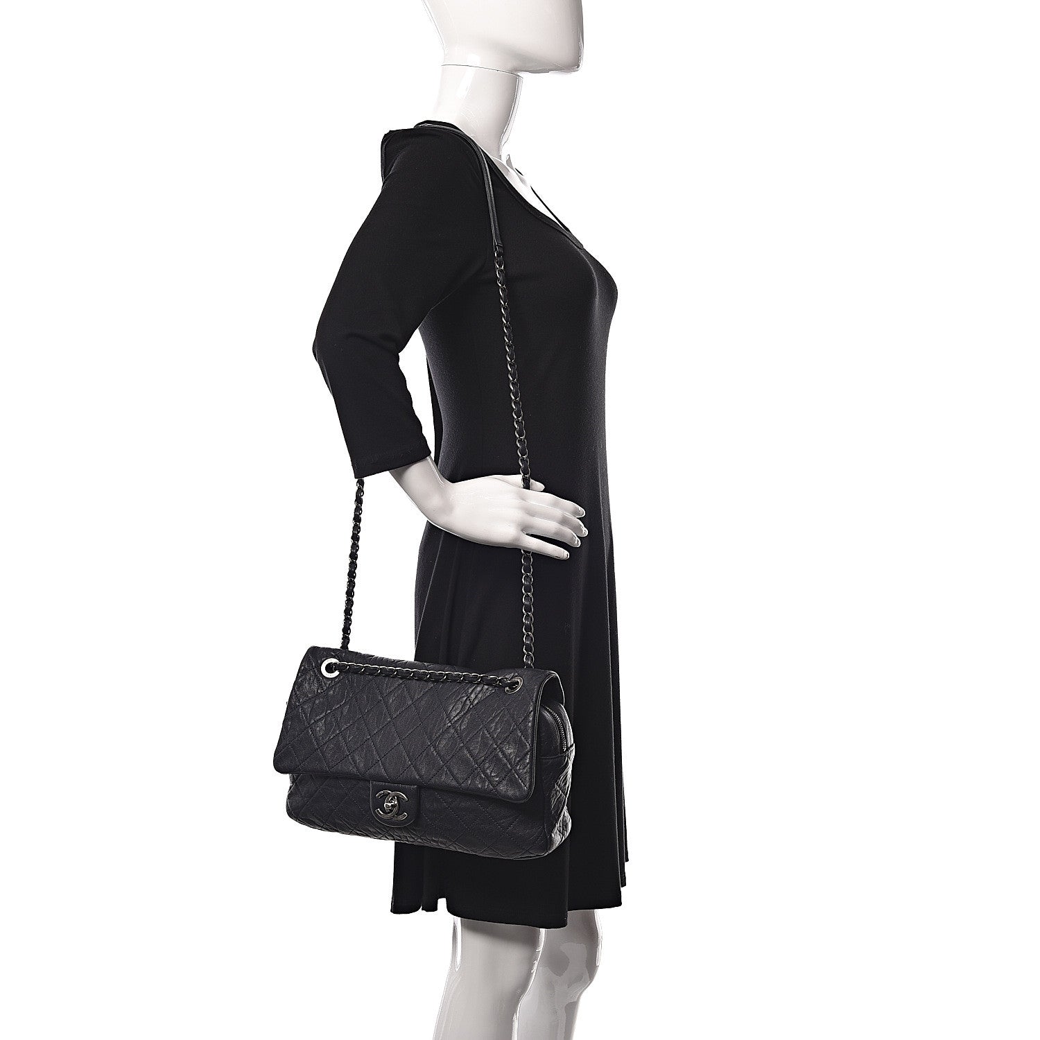 Chanel Sheepskin Quilted Jumbo Easy Flap Navy Blue 2 of 18