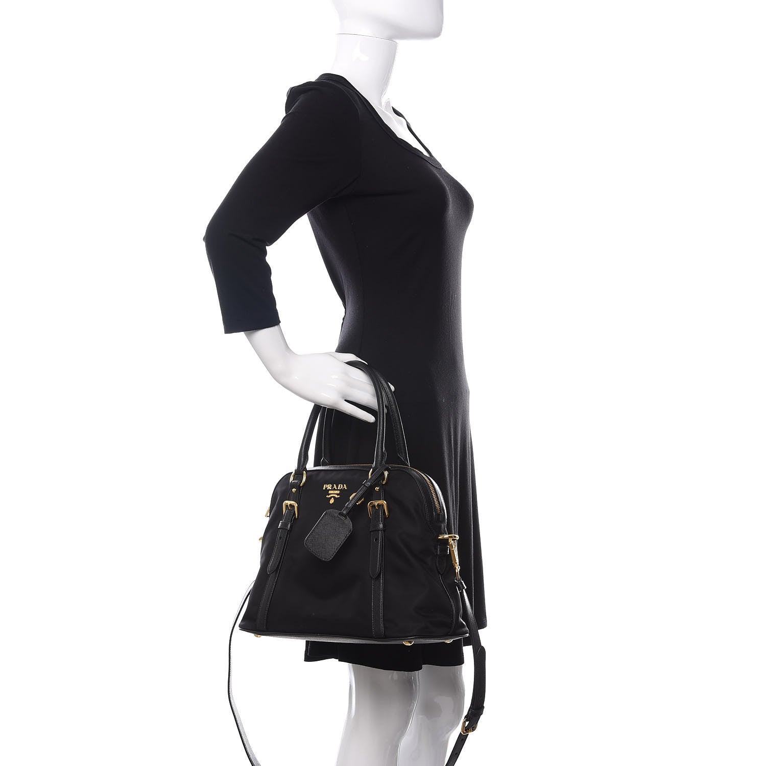 Prada Tessuto Nylon Saffiano Tote Black 2 of 11