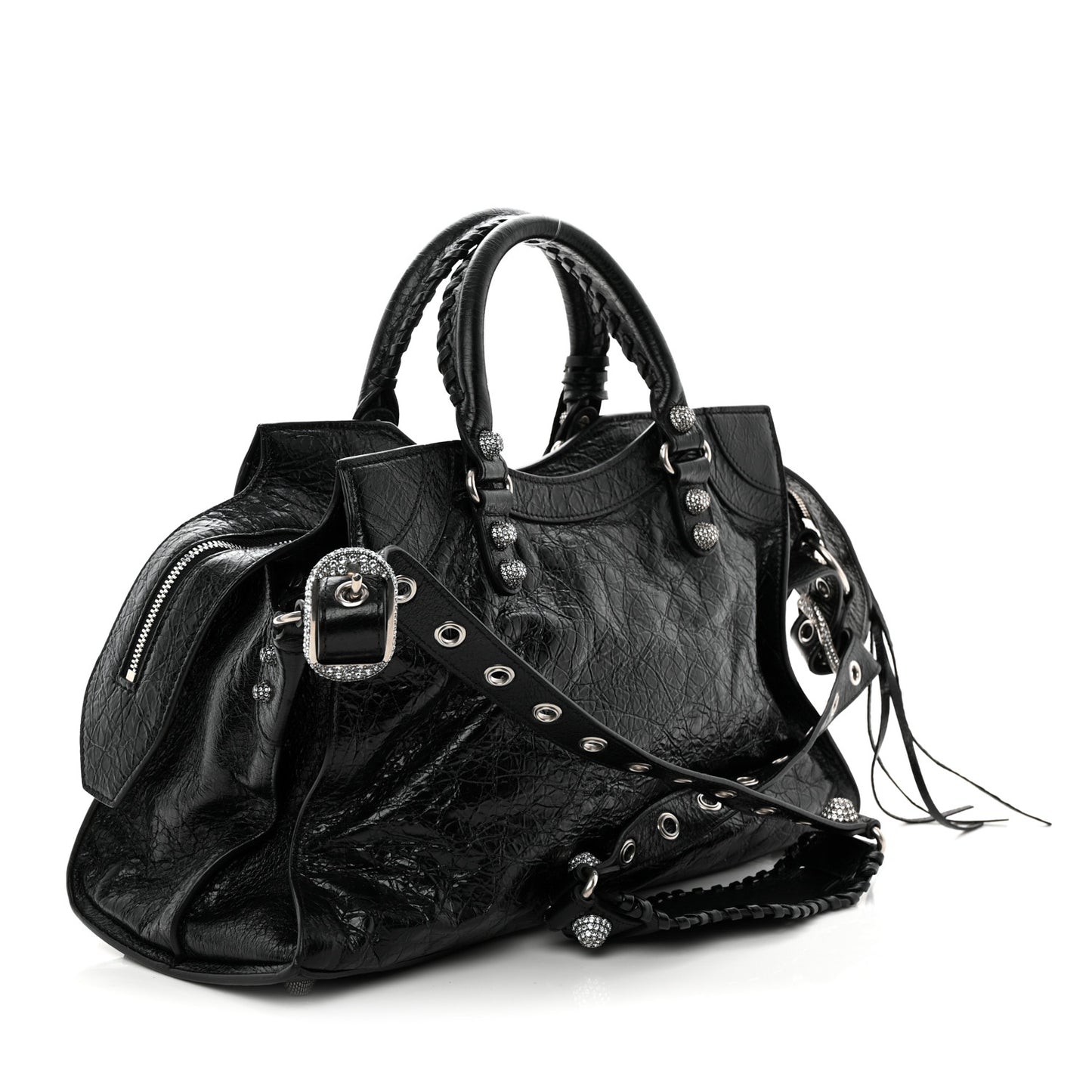 Agneau Arena Crystal Neo Cagole City Handbag Black