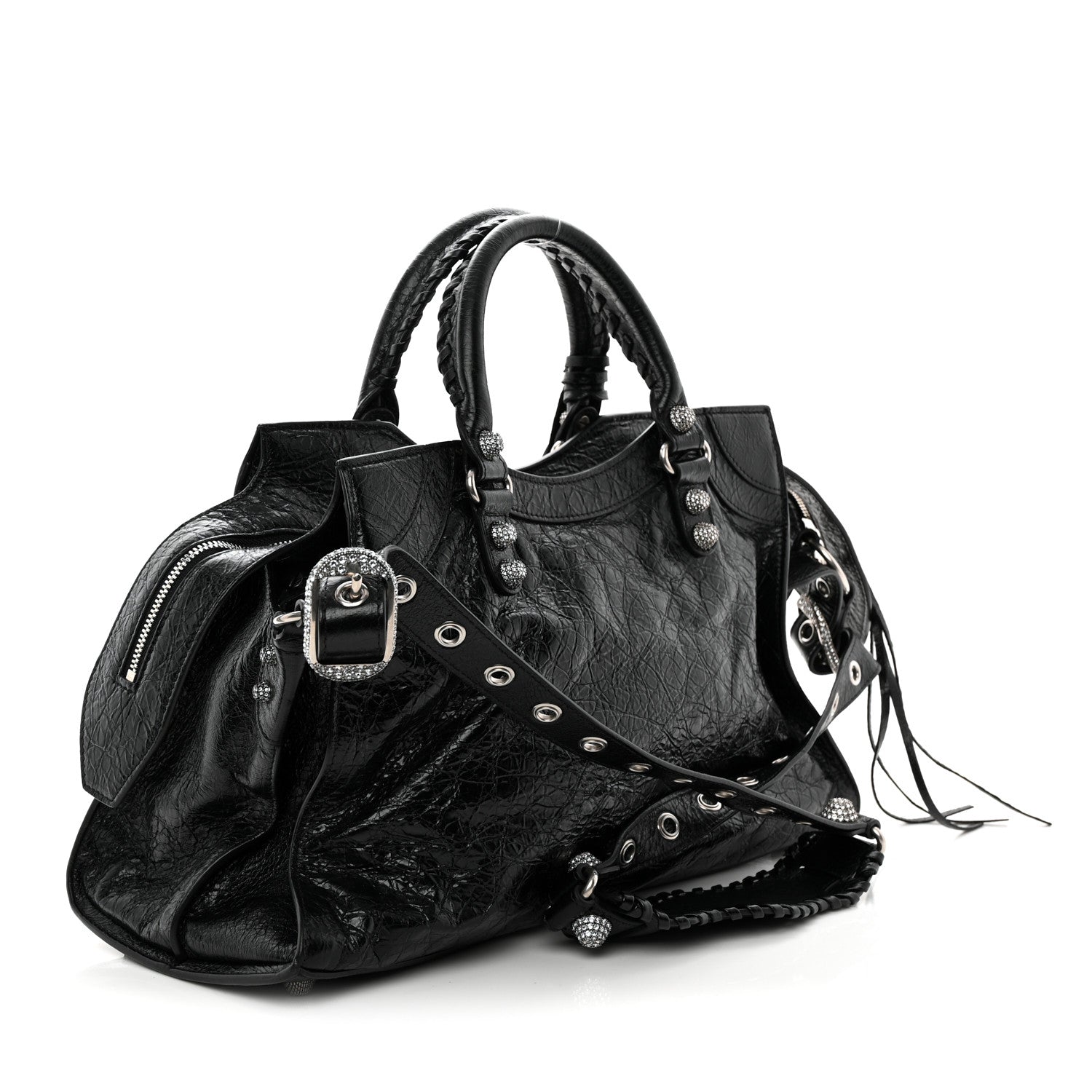 Balenciaga Agneau Arena Crystal Neo Cagole City Handbag Black 4 of 11