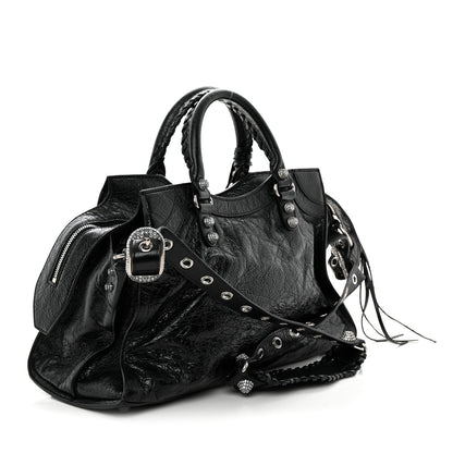 Balenciaga Agneau Arena Crystal Neo Cagole City Handbag Black 4 of 11