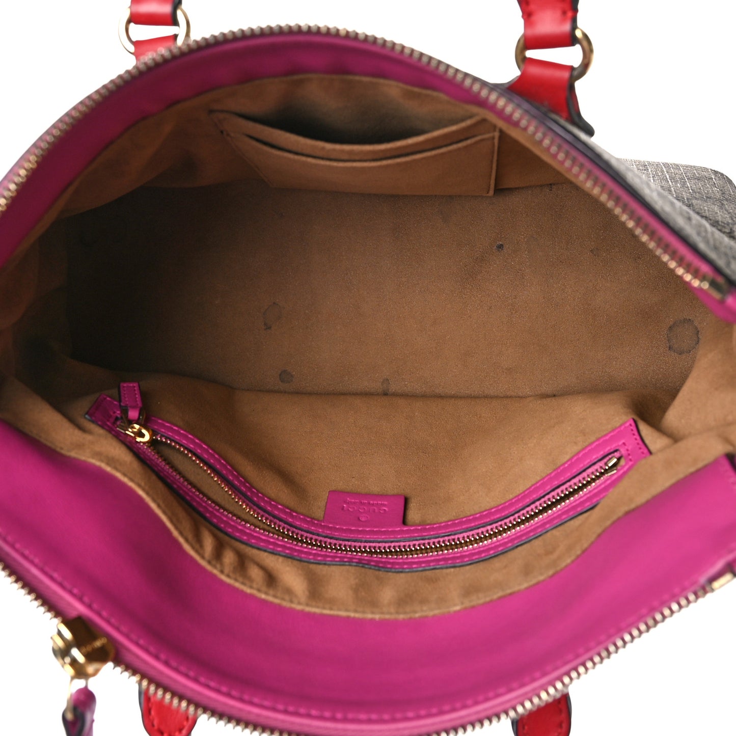 GG Supreme Monogram Moon Calfskin Small Zip Top Tote Beige Ebony Hibiscus Red New Rosette