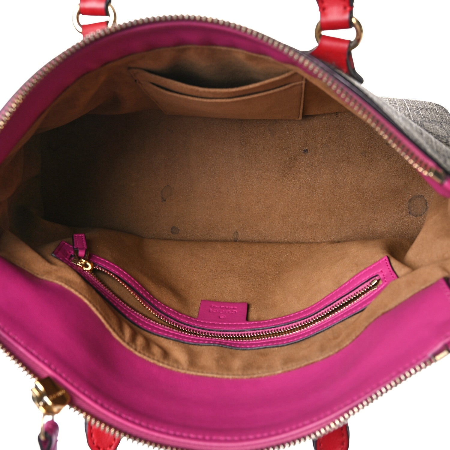 Gucci GG Supreme Monogram Moon Calfskin Small Zip Top Tote Beige Ebony Hibiscus Red New Rosette 5 of 11
