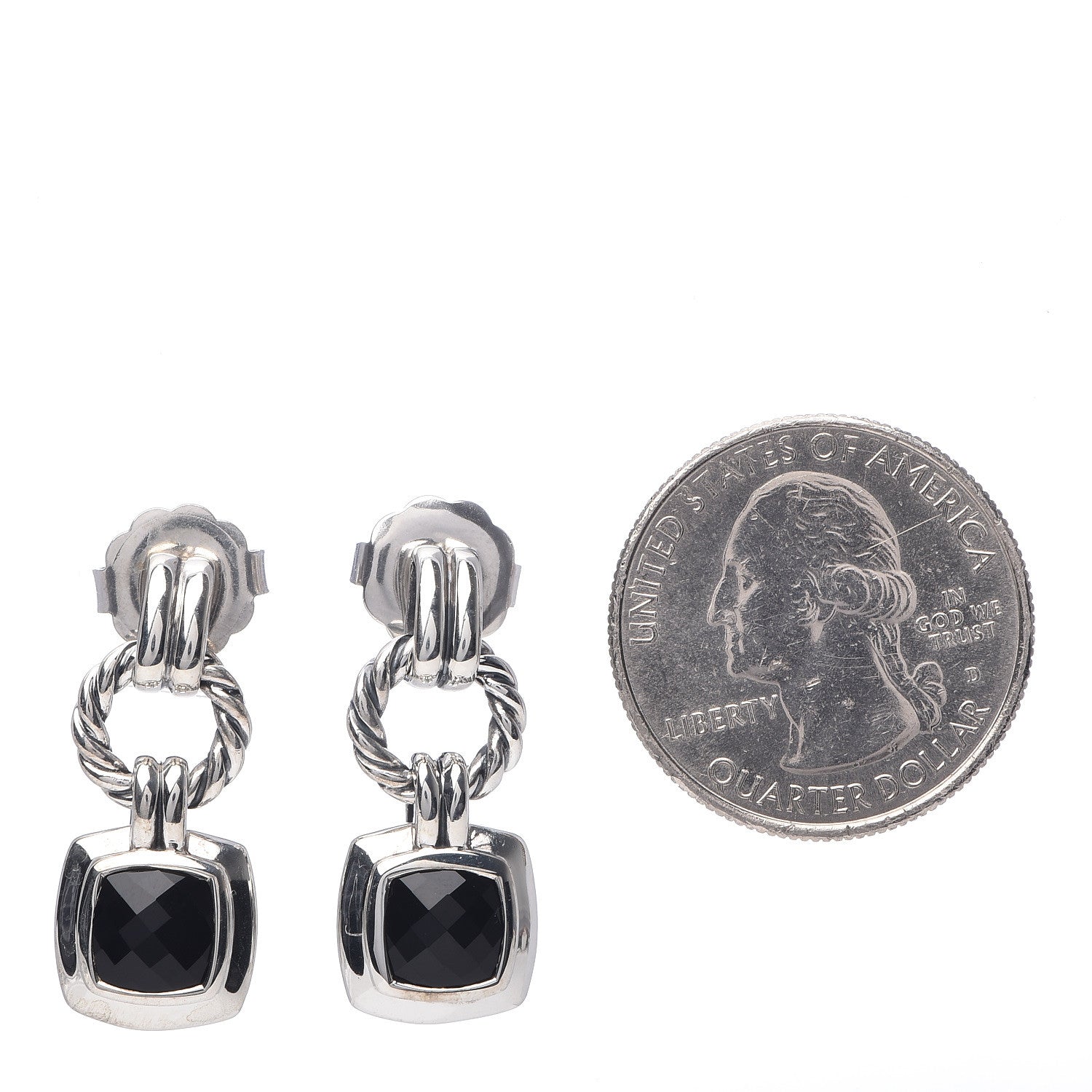 David Yurman Sterling Silver Black Onyx 7mm Renaissance Drop Earrings 2 of 4