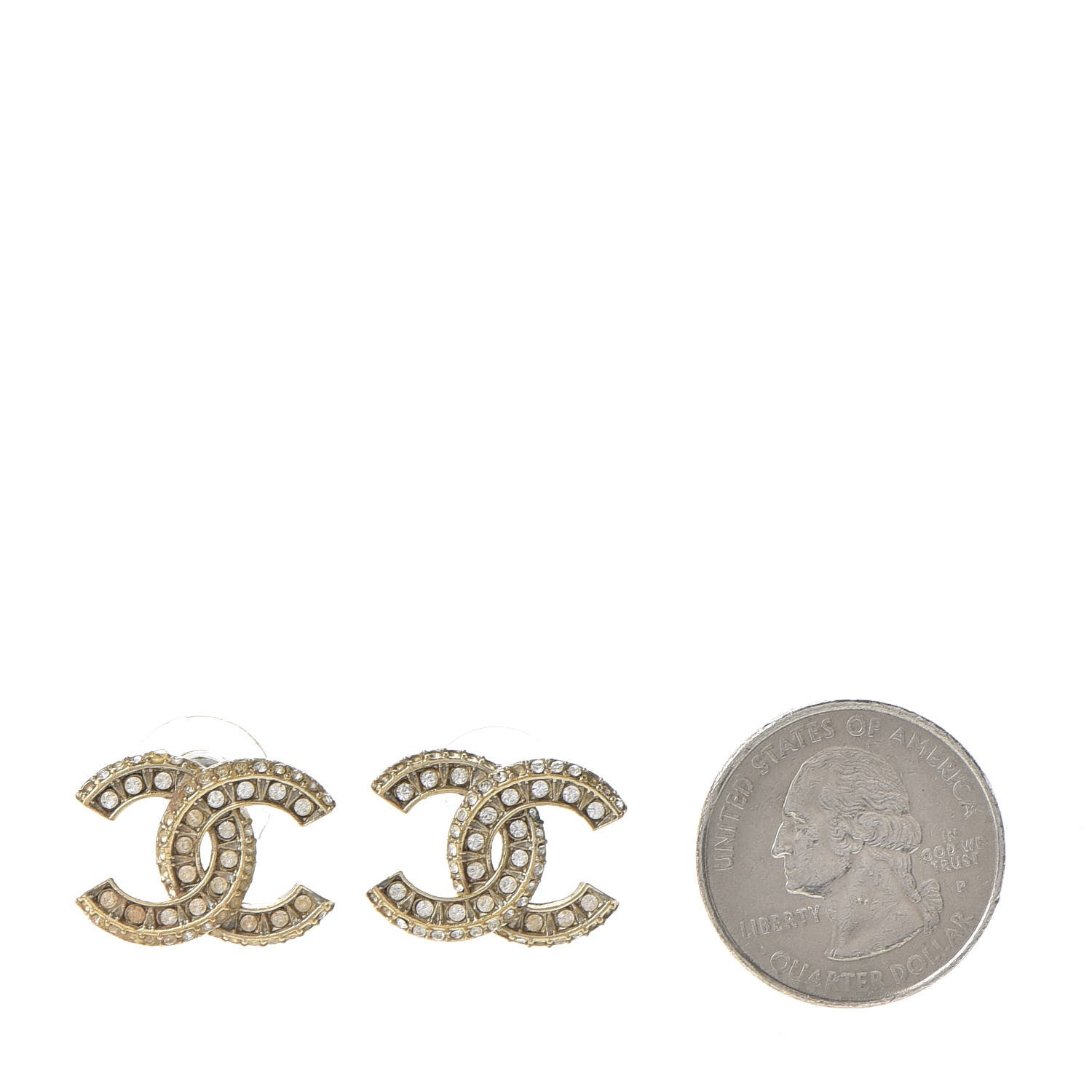 Chanel Crystal Timeless CC Earrings Light Gold 2 of 6