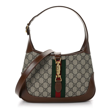 Gucci GG Supreme Monogram Azalea Calfskin Web Small Jackie 1961 Hobo Beige Ebony Brown Sugar 1 of 8