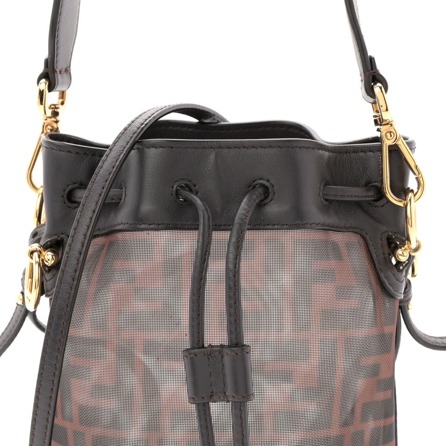 Fendi Mesh Vitello Grace F is Fendi FF 1974 Mini Mon Tresor Bucket Bag Marrone Black Ebano 8 of 12