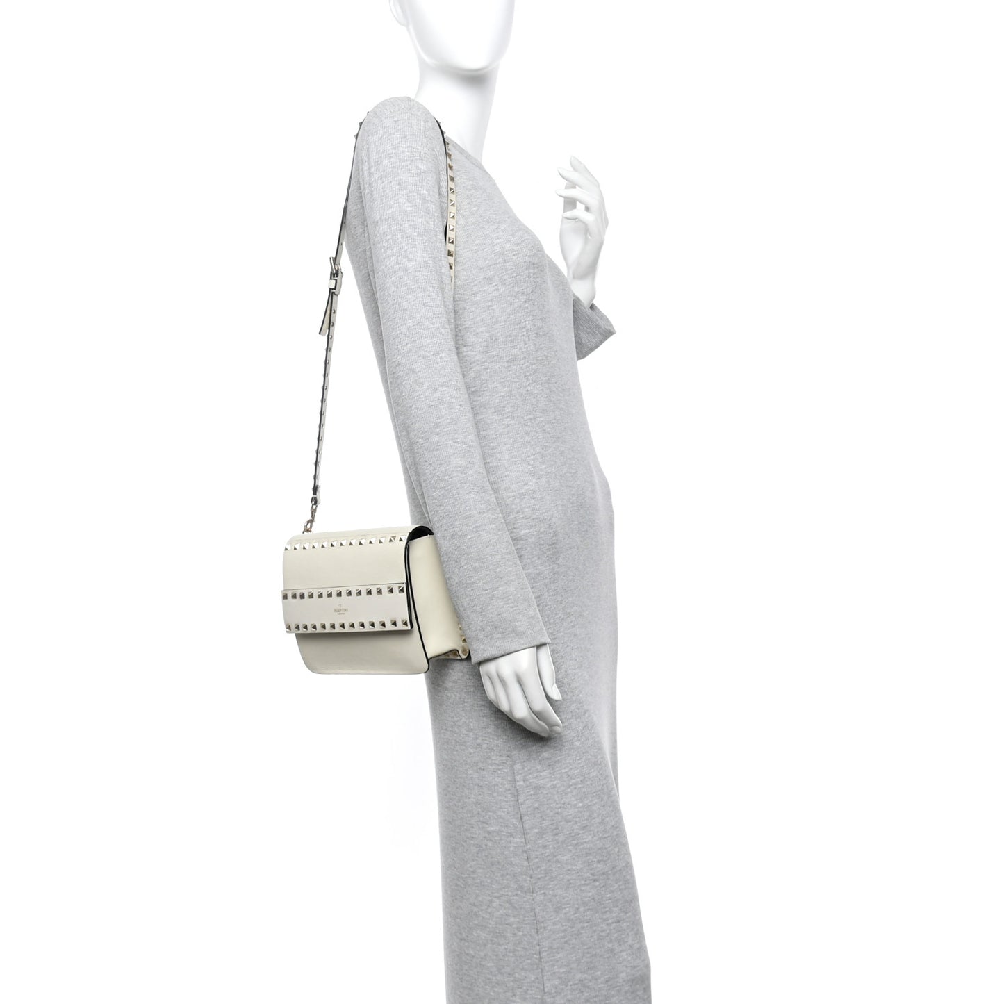 Vitello Small Rockstud Flap Crossbody Bag Light Ivory