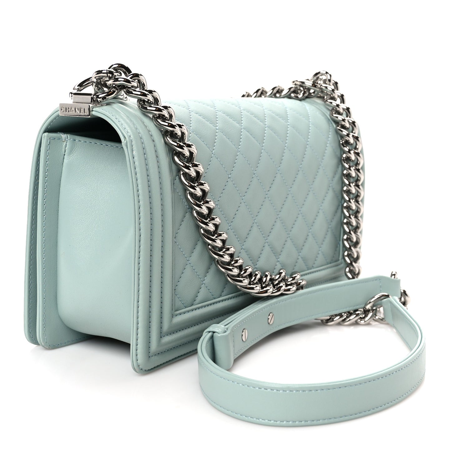 Calfskin Quilted Medium Boy Flap Light Blue
