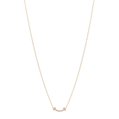 Tiffany 18K Rose Gold Diamond Mini T Smile Pendant Necklace 1 of 4