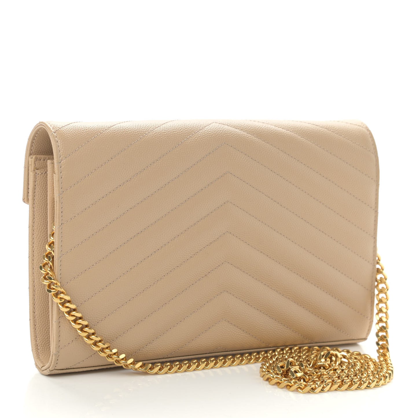 Grain De Poudre Matelasse Chevron Monogram Chain Wallet Nude Powder